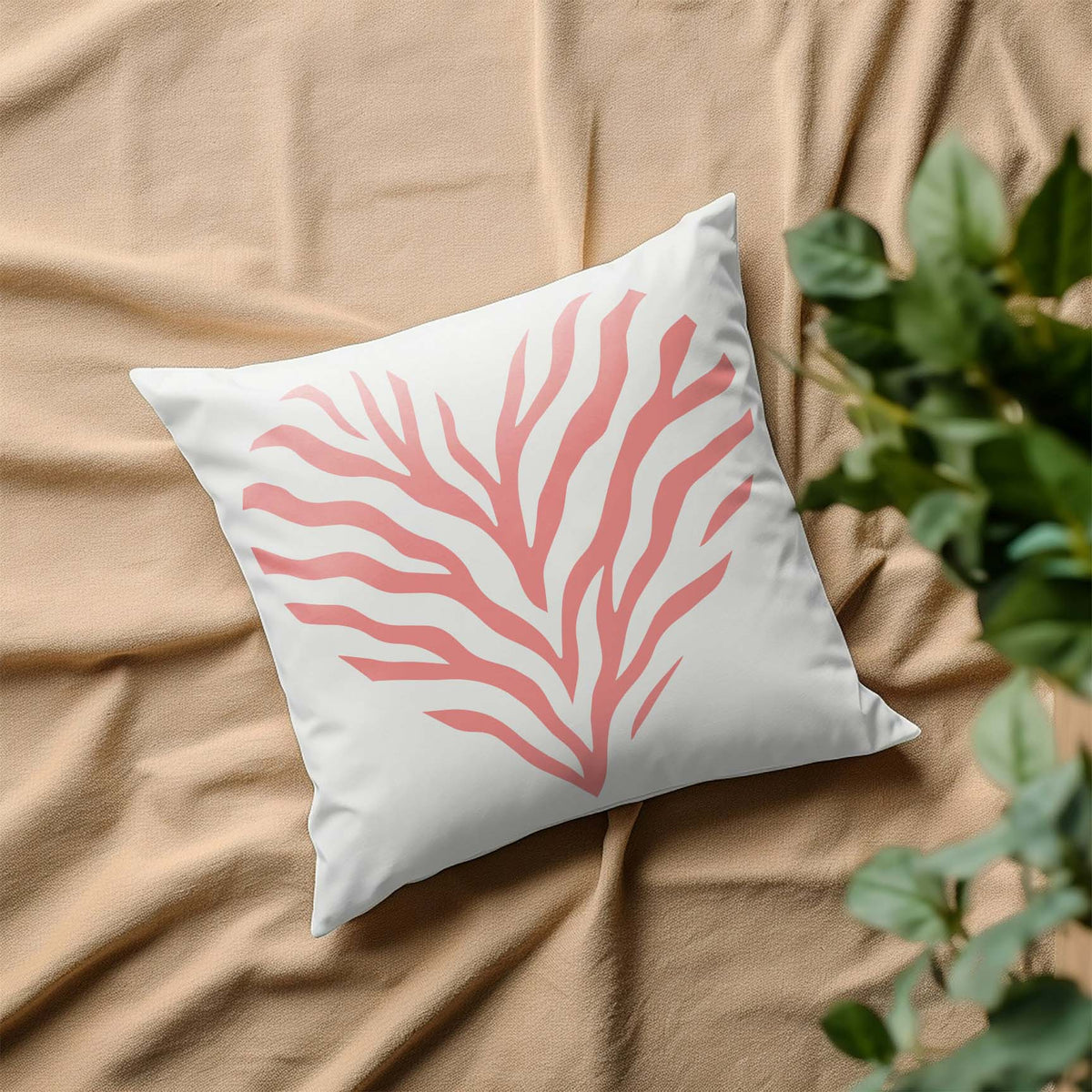 Soft pink Tiger Stripe Heart Stencil fans across a white pillow with flowing wild stripes