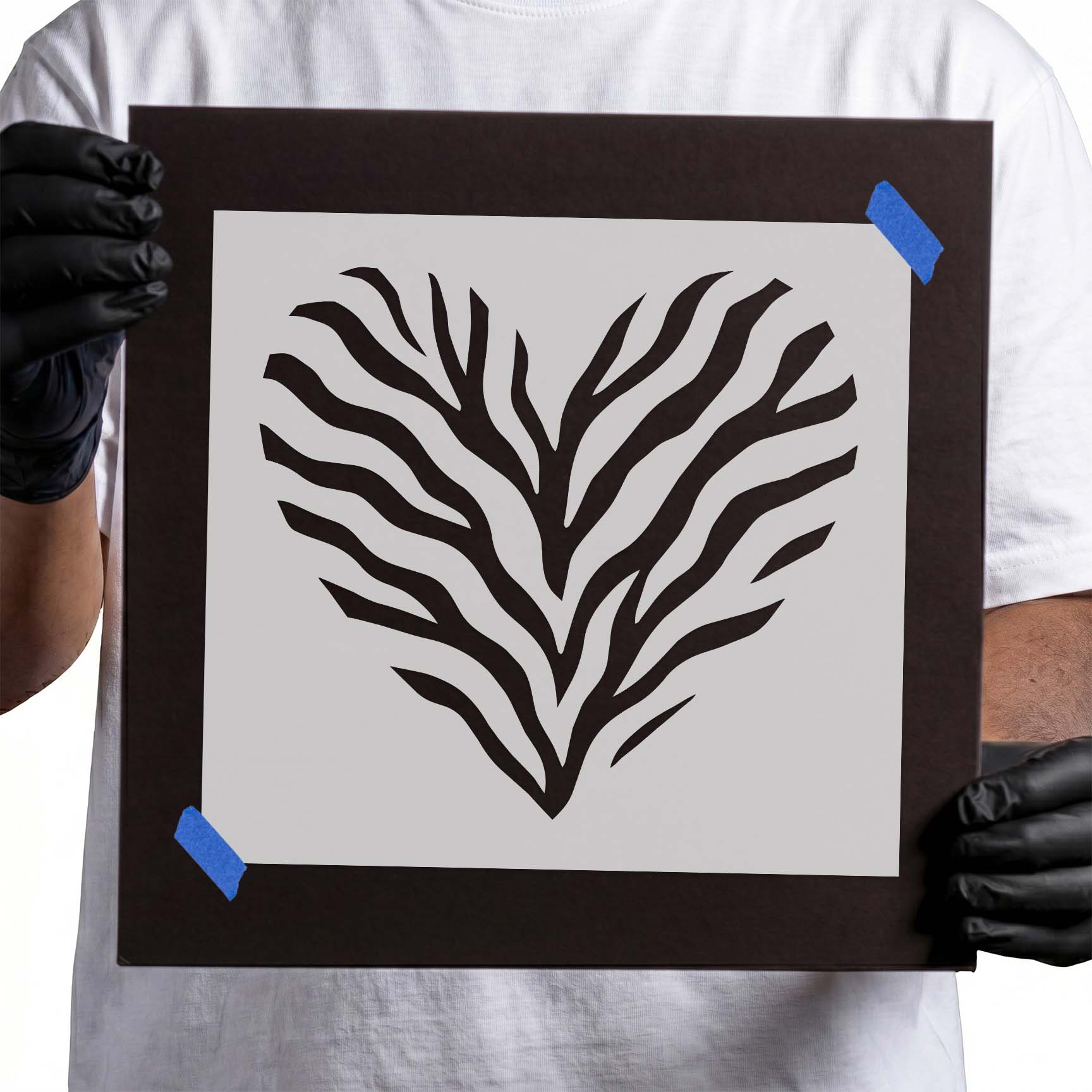 Tiger Stripe Heart Stencil featuring a heart filled with bold tiger stripe patterns
