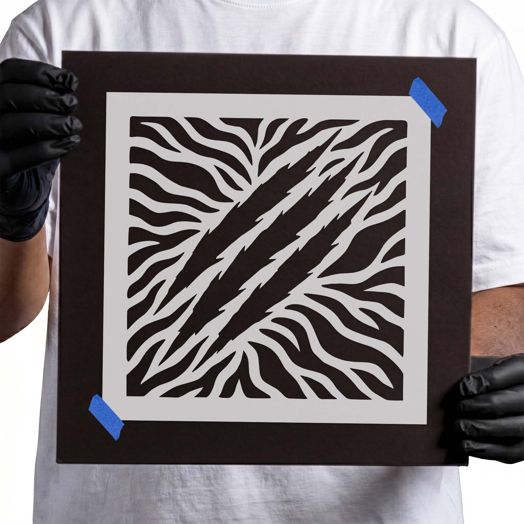 Tiger Stripes with Claw Marks Stencil featuring bold animal stripes and claw slash accents.