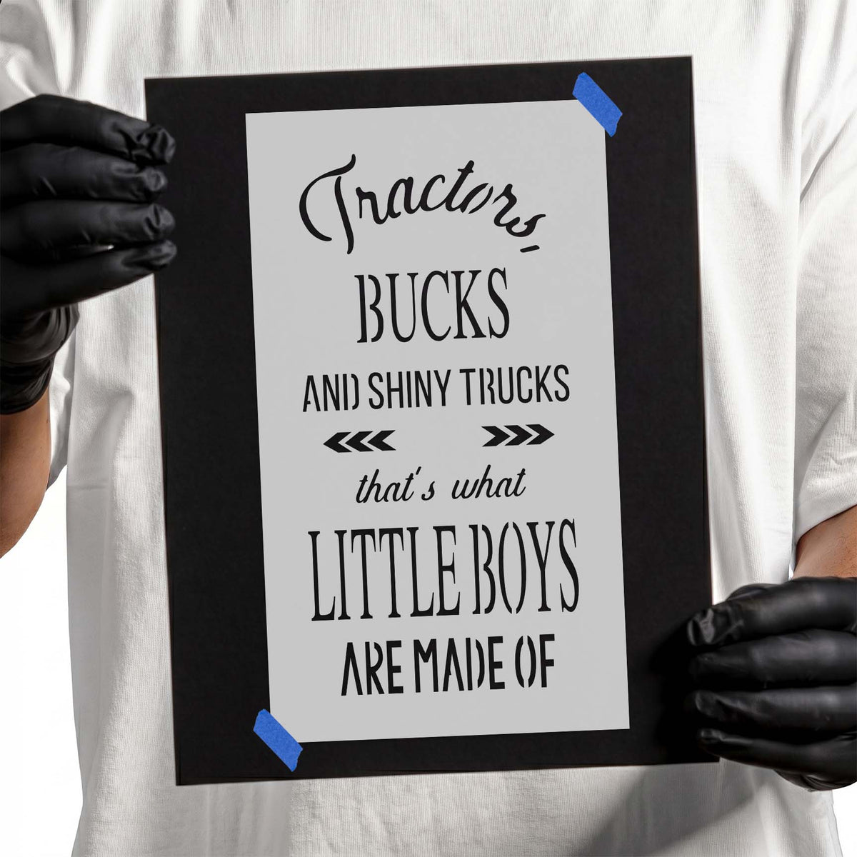 Tractors Bucks and Shiny Trucks is What Little Boys are Made of Stencil quote design