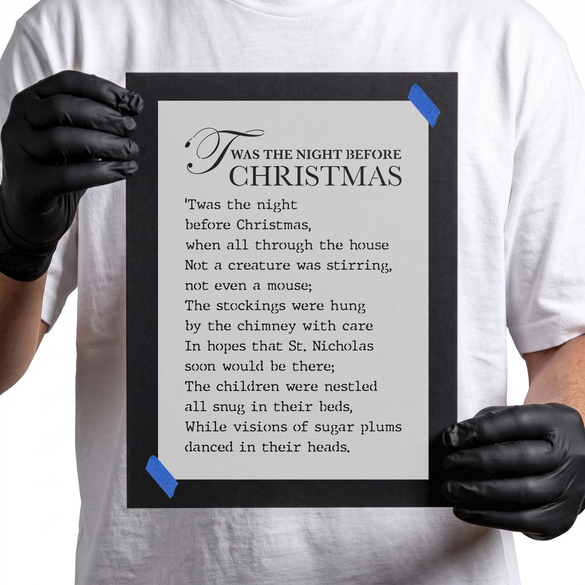 Twas the Night Before Christmas stencil with classic holiday verse and decorative lettering