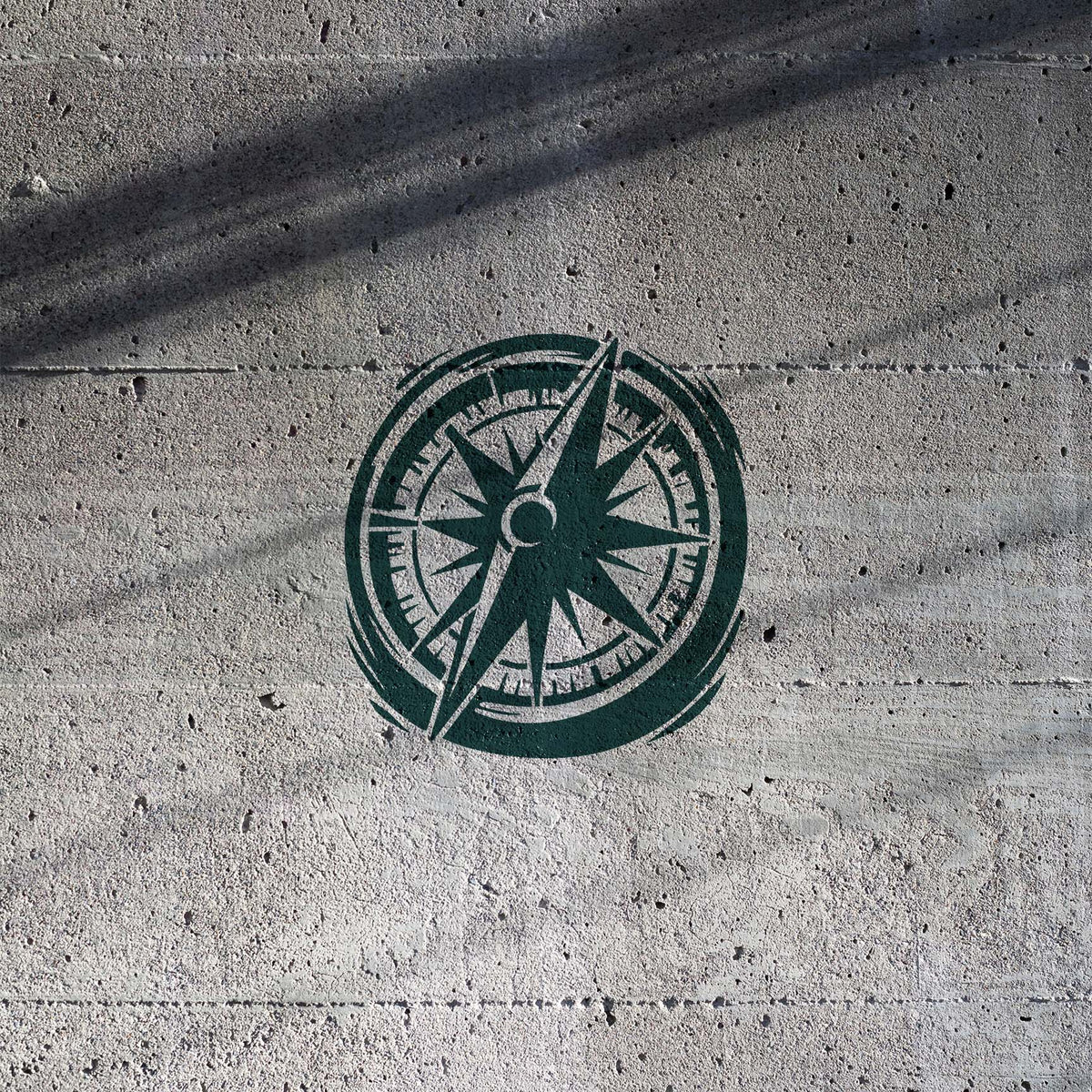 Vintage Compass Rose stencil brings a weathered navigation emblem to concrete