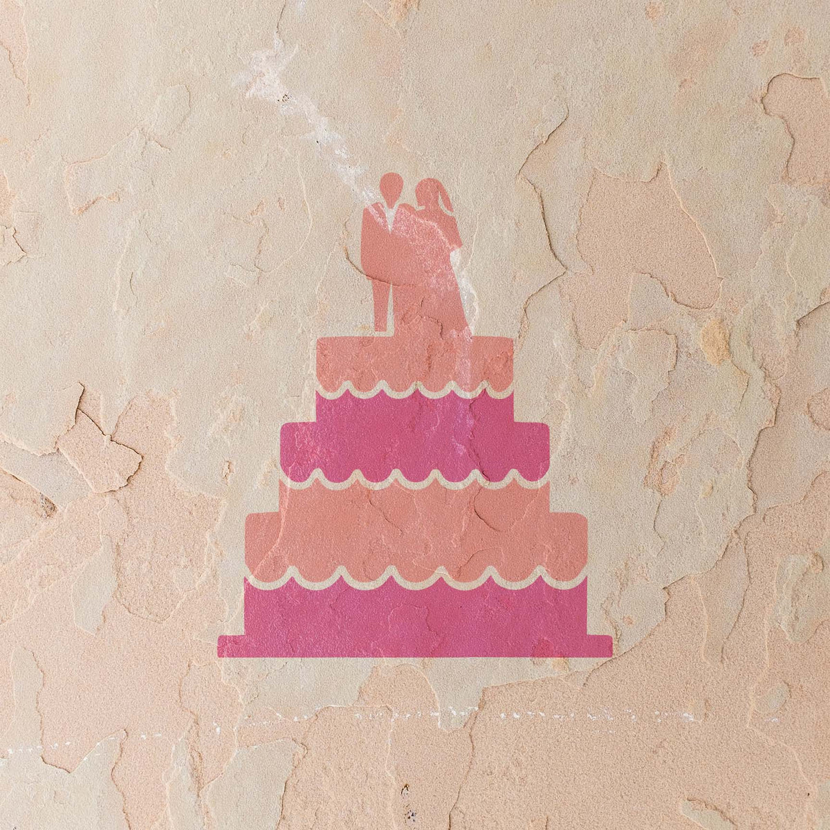 Tiered Wedding Cake stencil with couple topper painted on textured wall