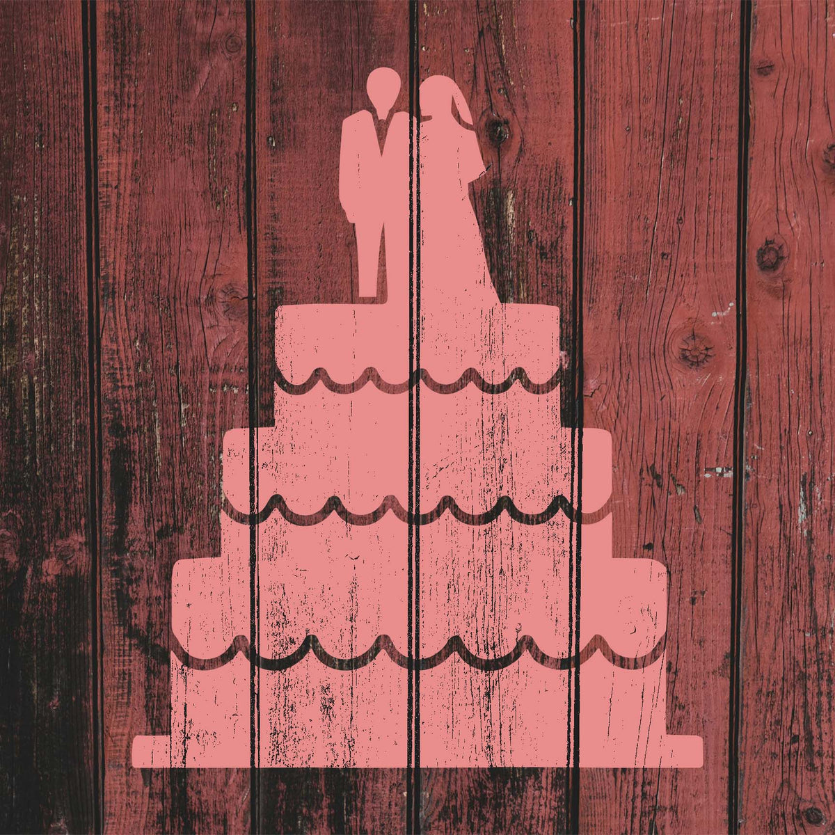 Tiered Wedding Cake stencil with bride and groom silhouette on wood