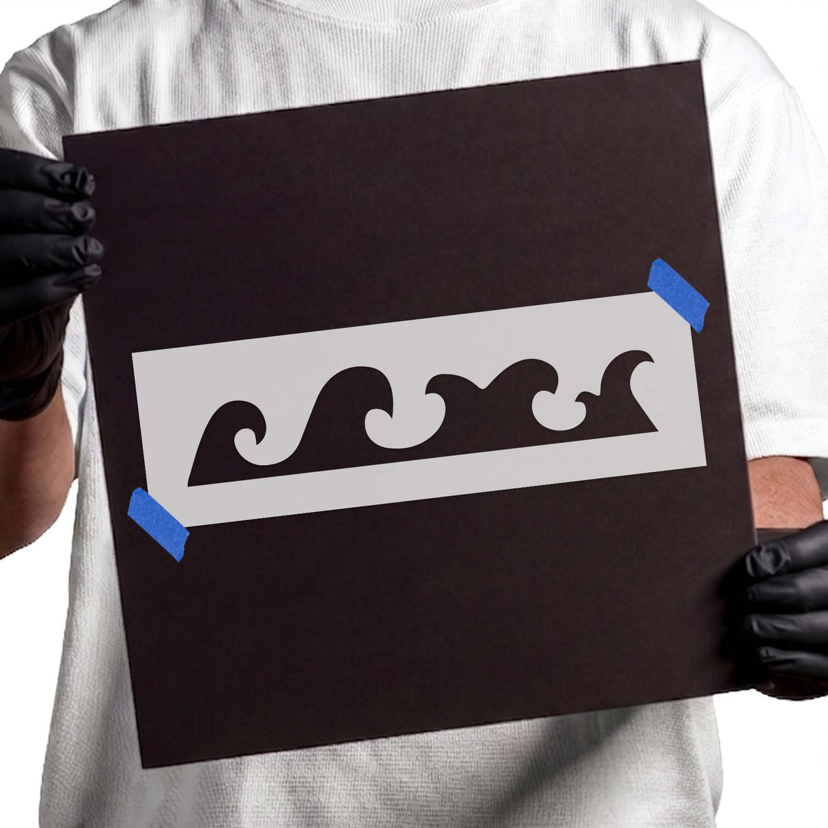 Whimsical waves stencil featuring rolling ocean crests with smooth curves and curled tips