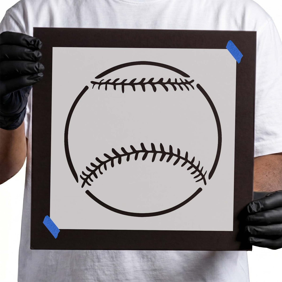 Baseball stencil with curved seams and detailed stitch lines