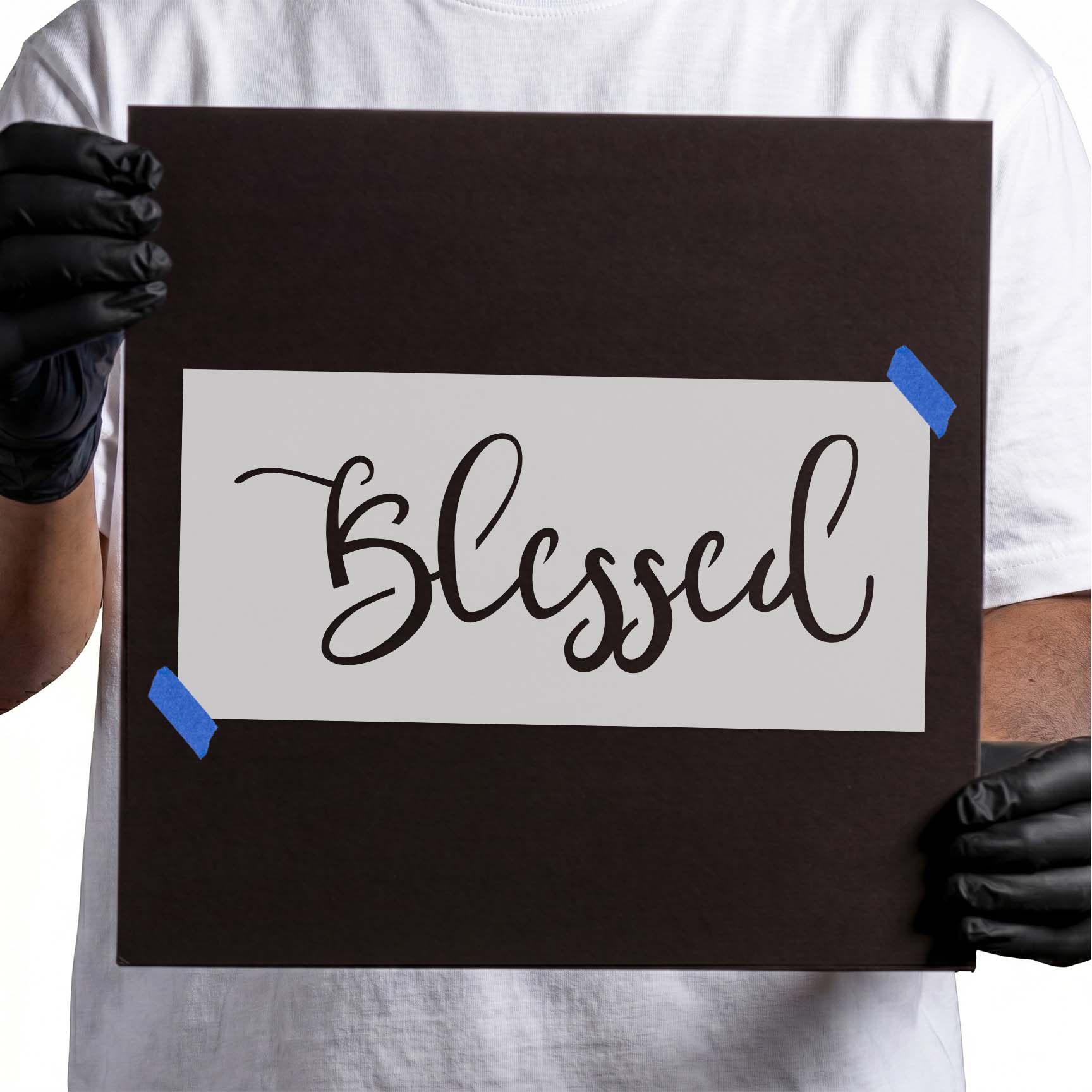 Blessed script lettering stencil for farmhouse and faith-inspired crafts