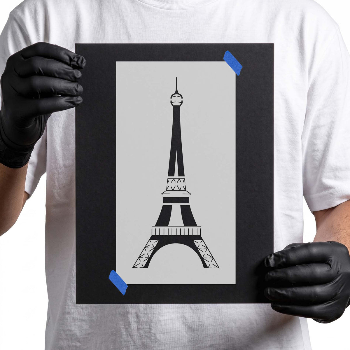 Eiffel Tower stencil with arched base and architectural details