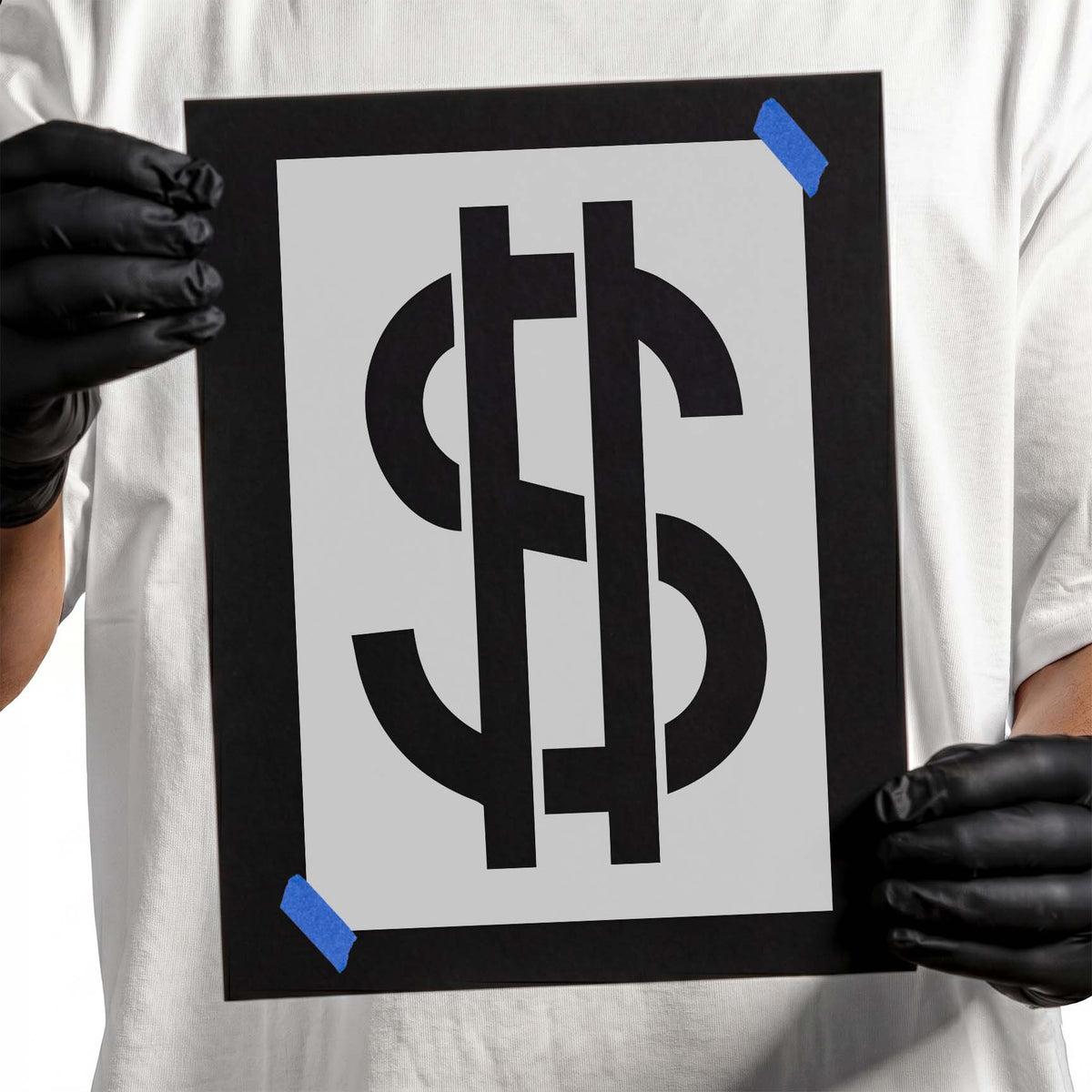 Bold stylized dollar sign stencil with oversized curved details