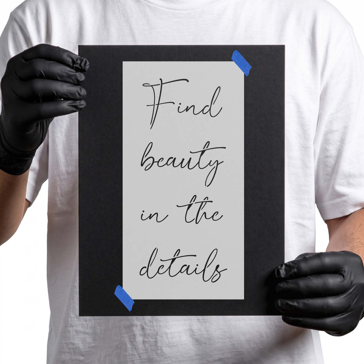 Find beauty in the details stencil with flowing script lettering