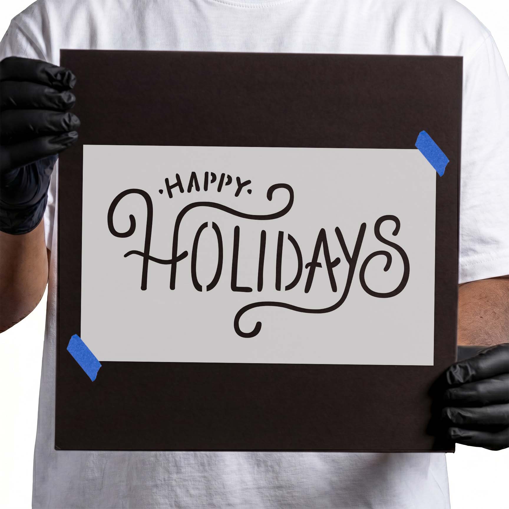 Decorative Happy Holidays lettering stencil for seasonal craft projects