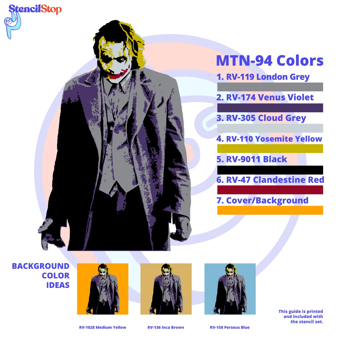 The Joker "Heath Ledger" Layered Stencil Set Color Guide