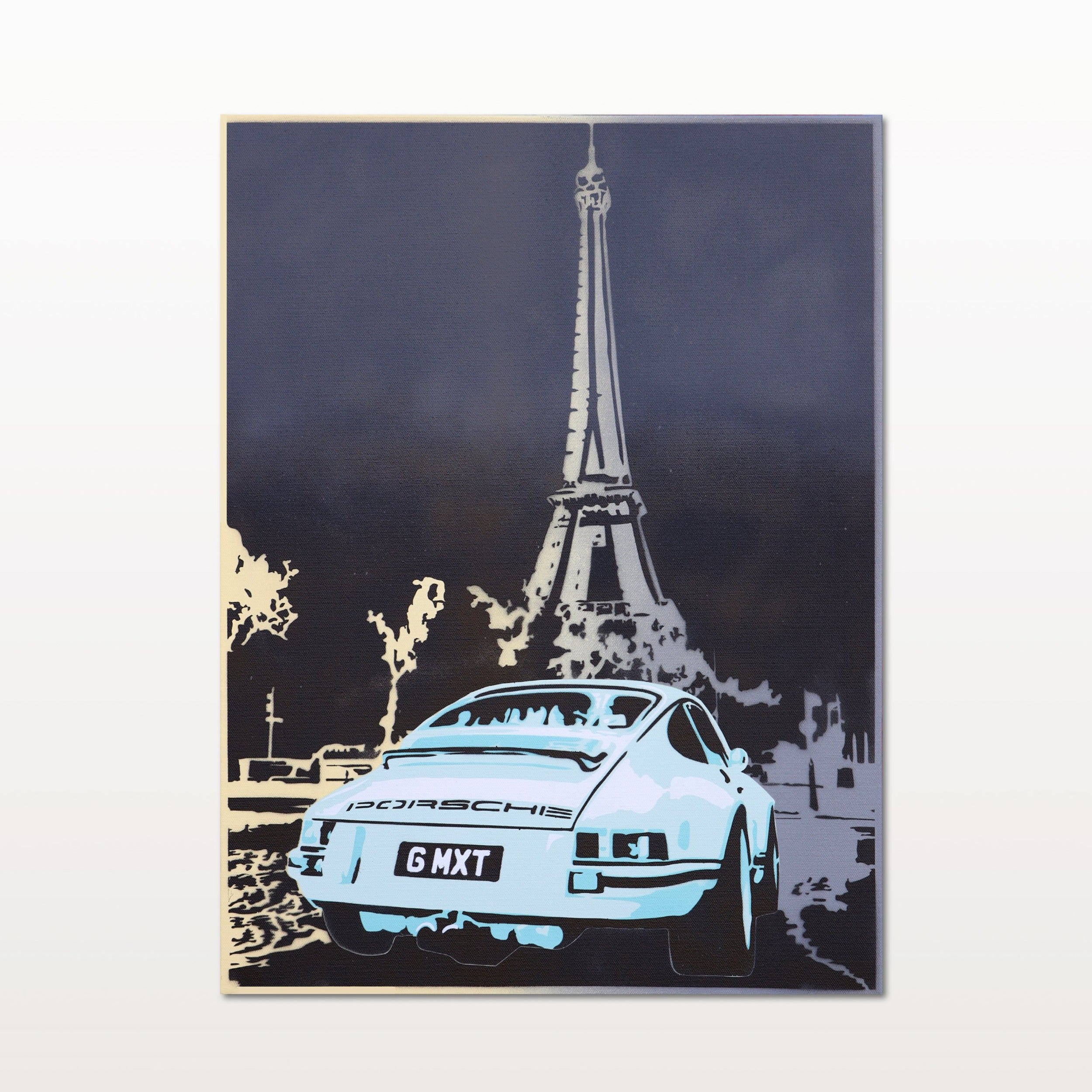 Porsche and Eiffel Tower canvas painting