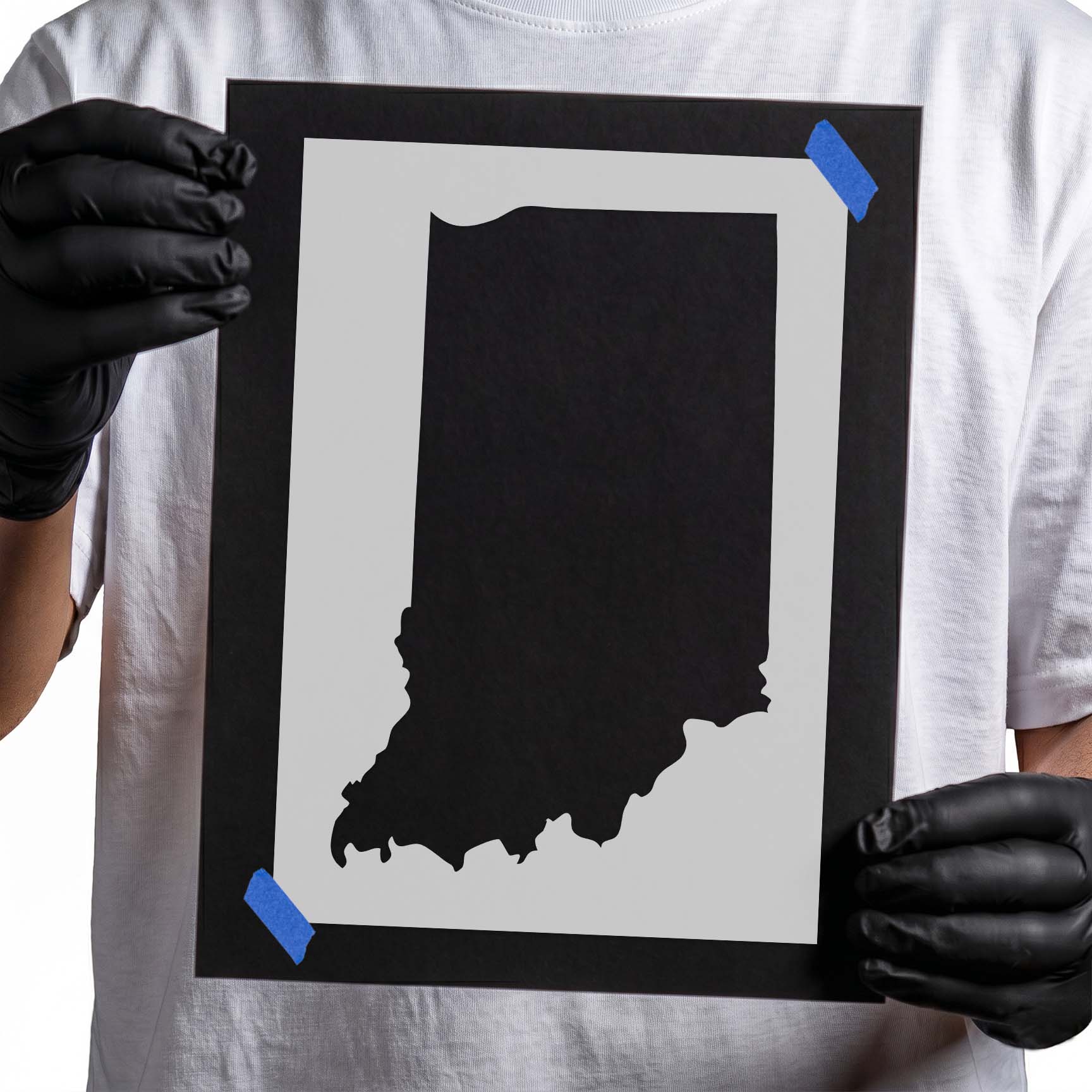Solid silhouette showing the distinctive geographic outline of Indiana