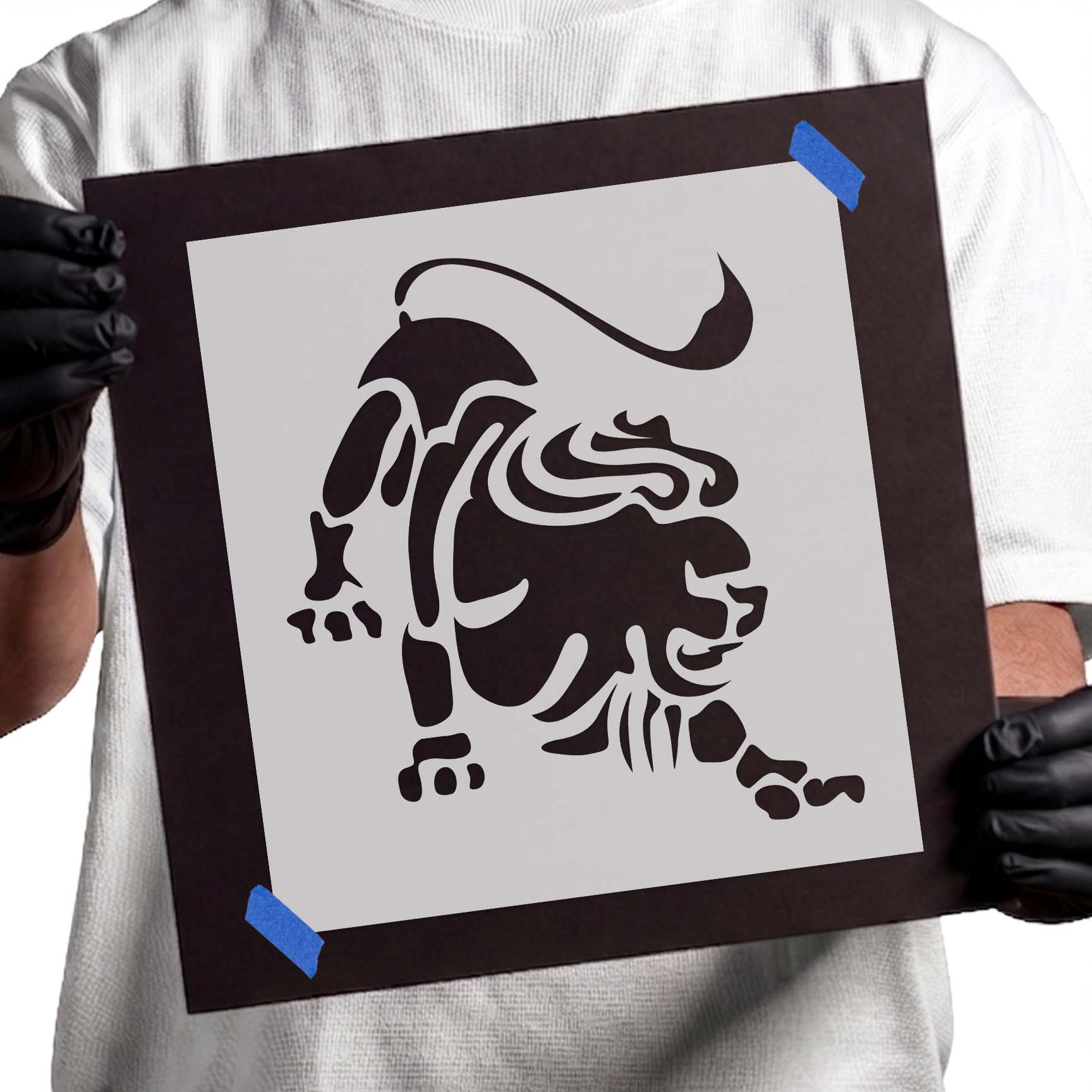 Leo zodiac lion stencil with flowing mane and curled tail