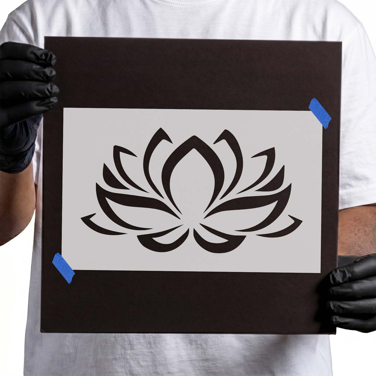 Lotus stencil with symmetrical layers of sweeping pointed petals