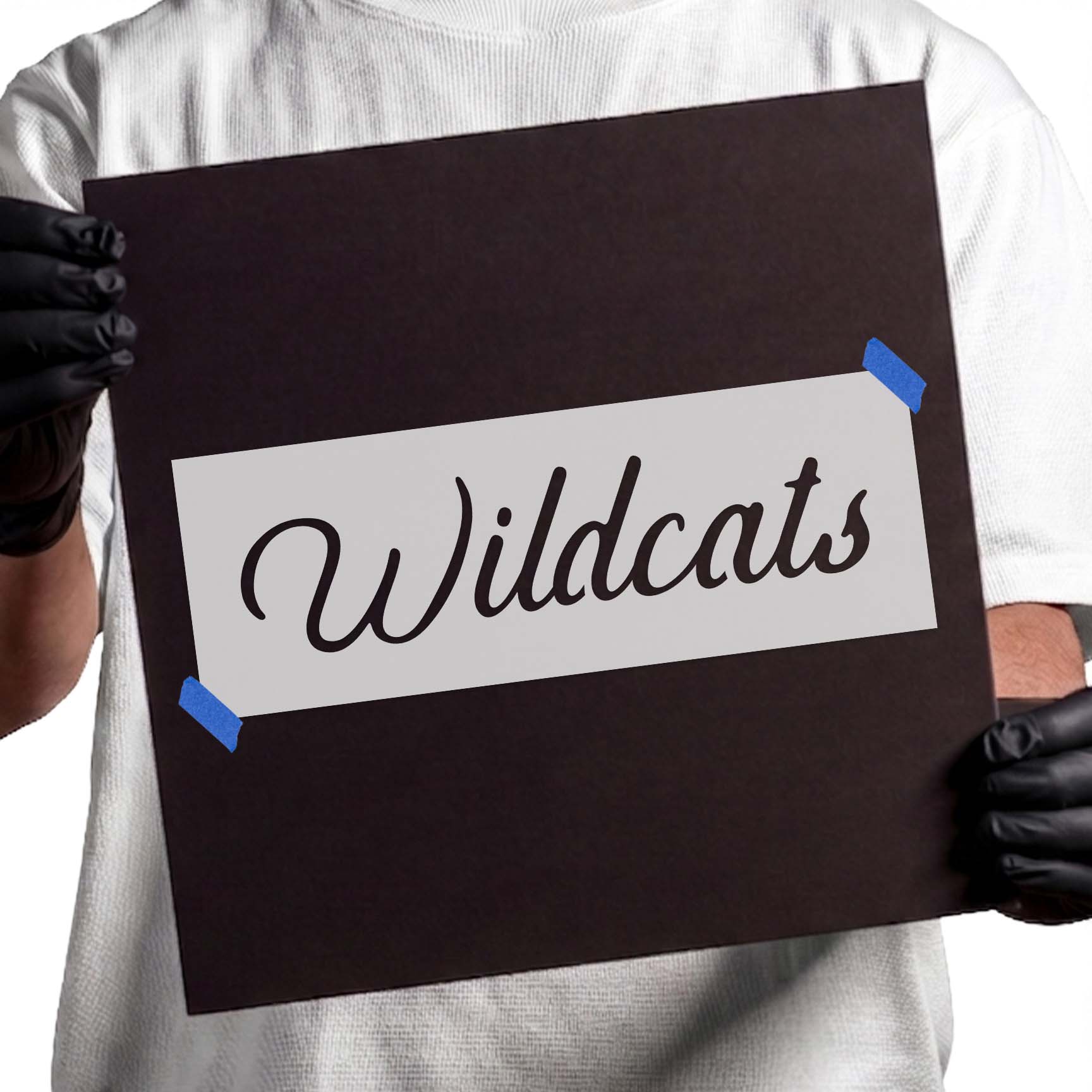 Wildcats stencil with fluid cursive word lettering