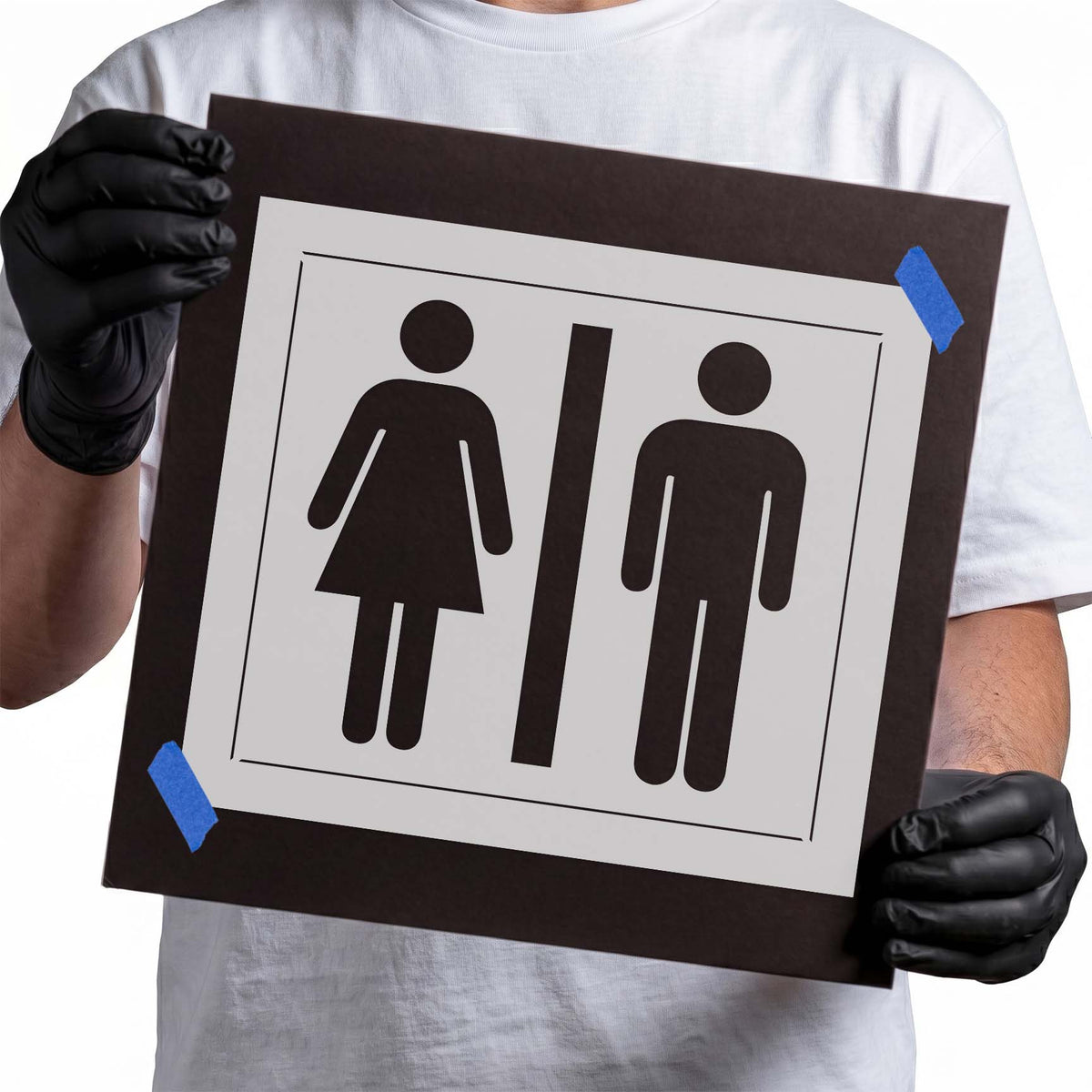 Male and female restroom symbol stencil for bathroom signage
