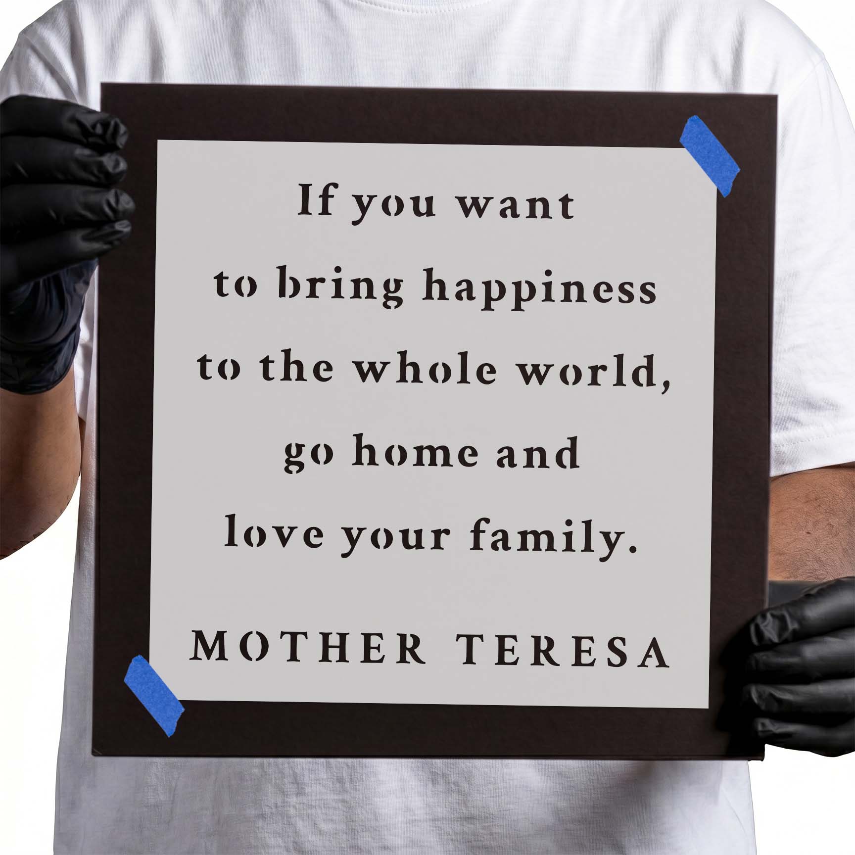 Inspirational family quote stencil with centered serif lettering