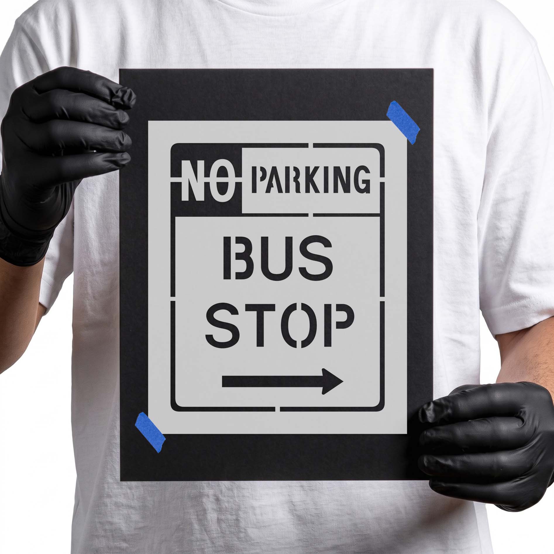 No parking fire lane stencil with double rounded sign border