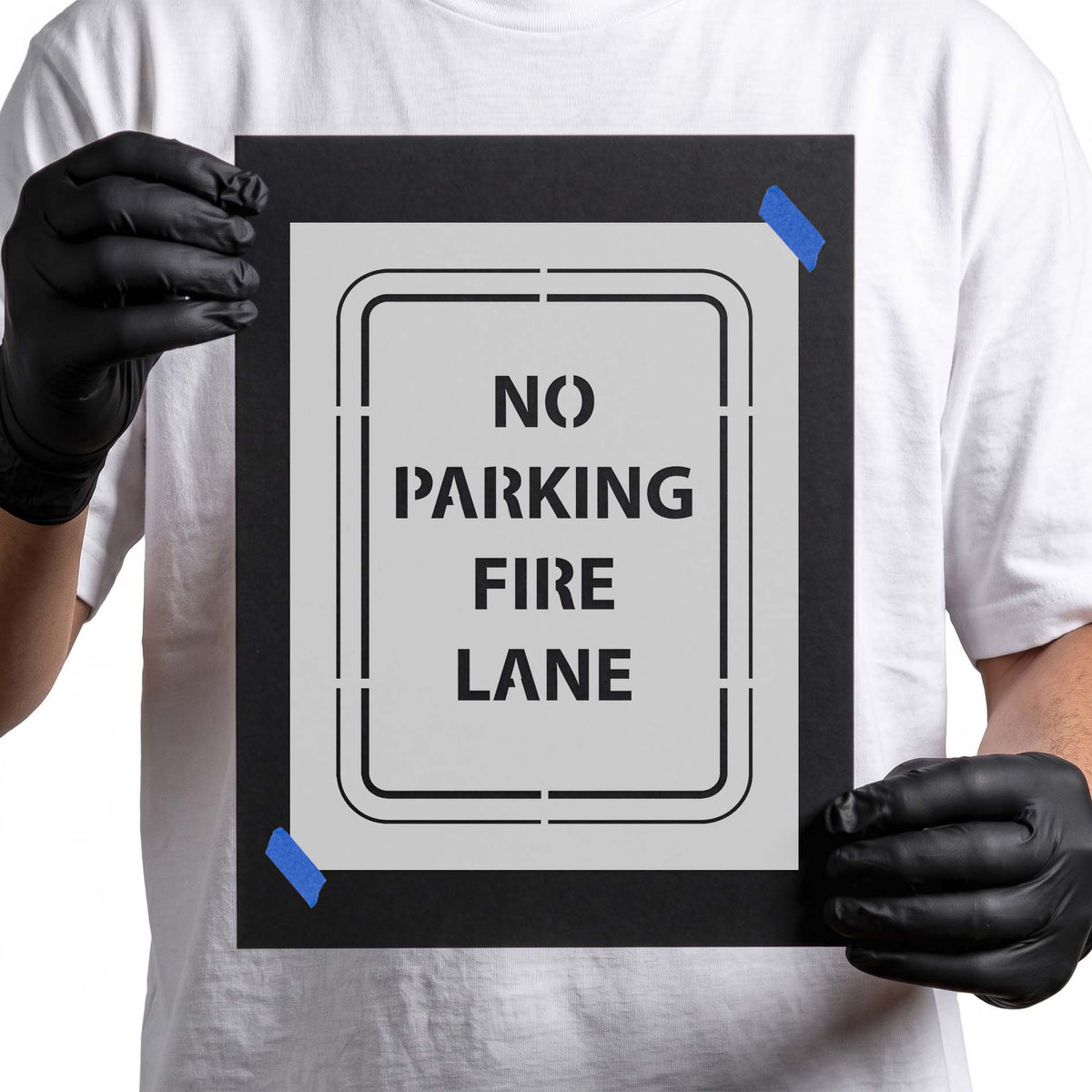 No parking fire lane stencil with double rounded sign border