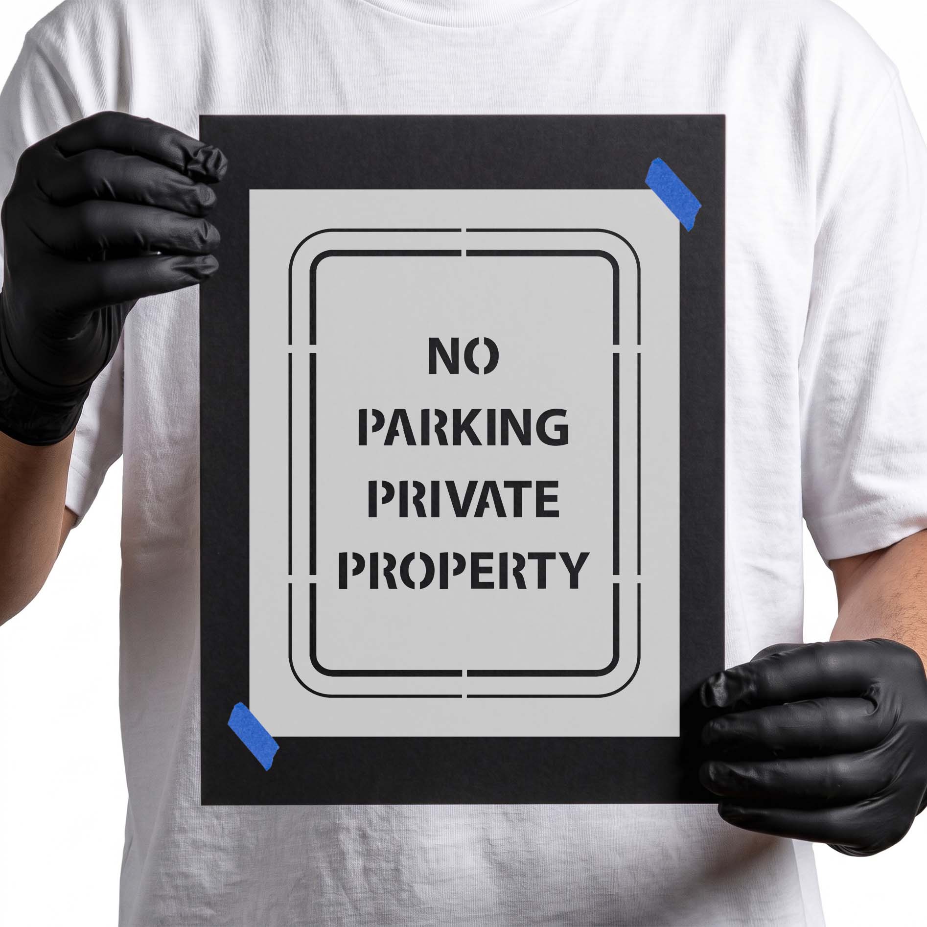 No parking private property stencil with double rounded border