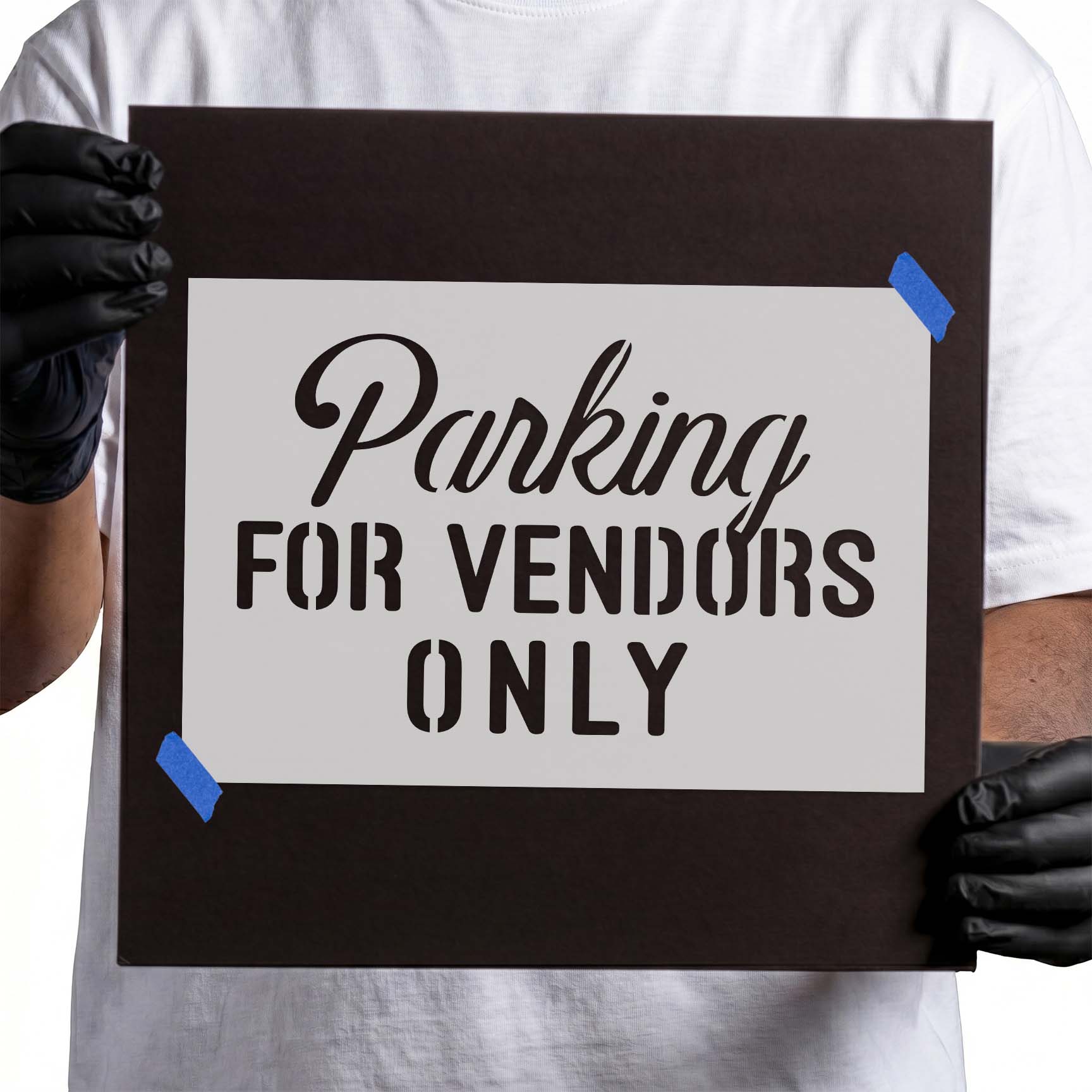 Parking for vendors only stencil with script and block lettering