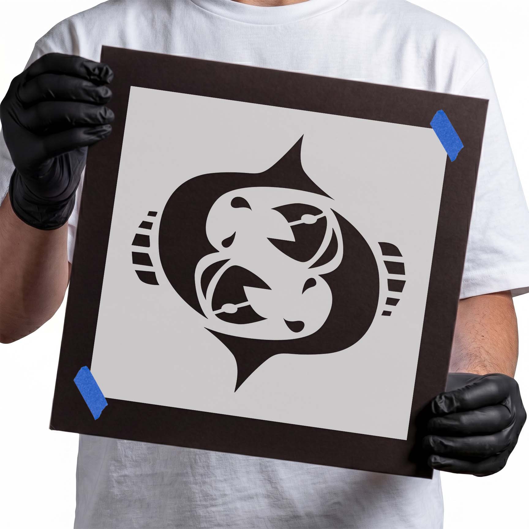 Pisces symbol stencil with flowing abstract zodiac design