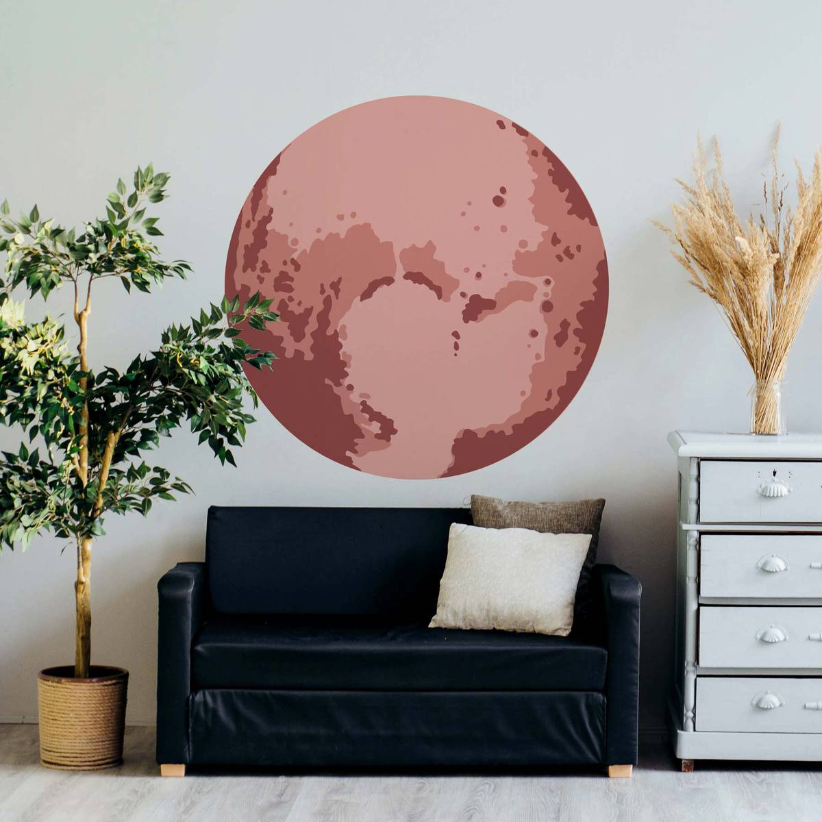 Pluto wall mural stencil in living room