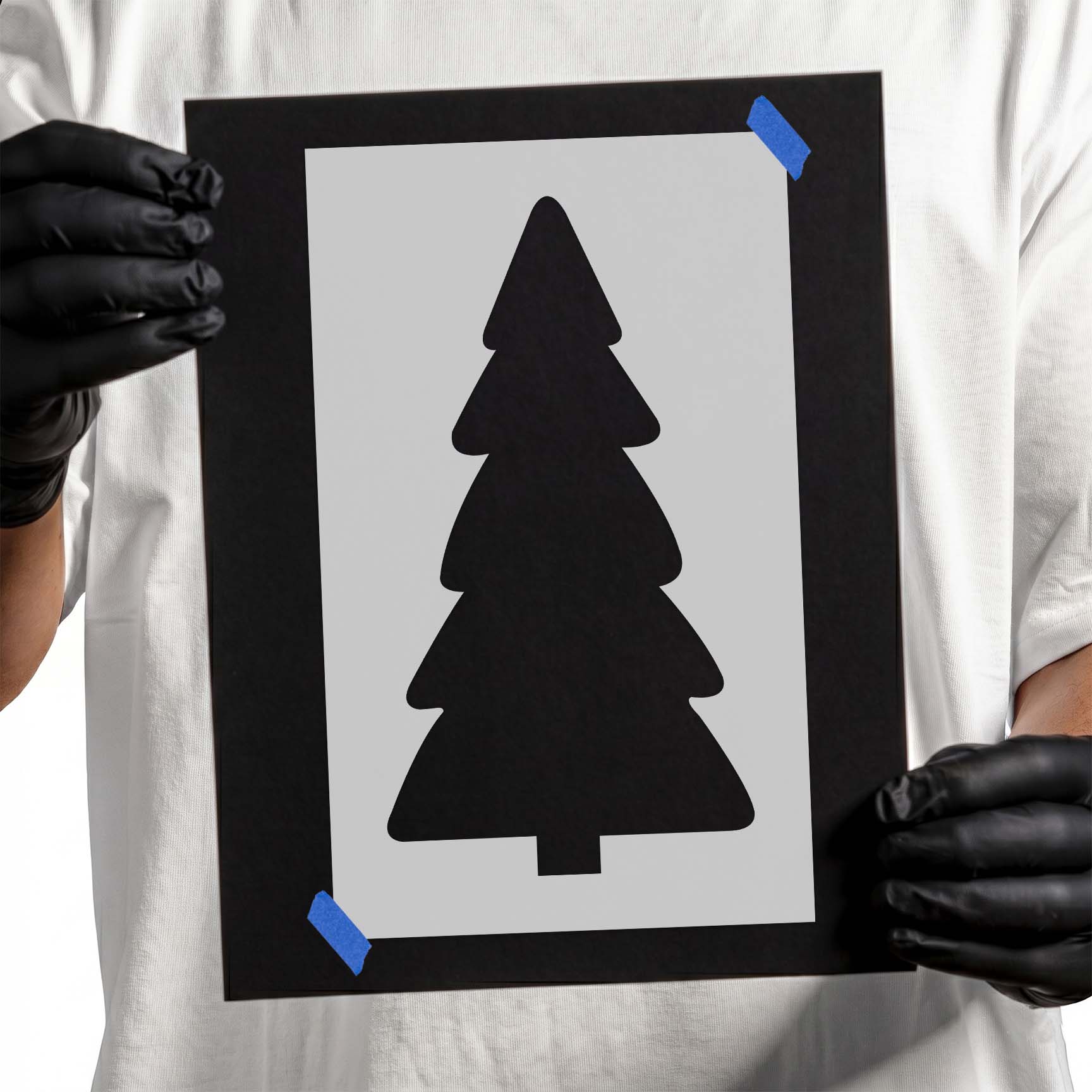 Christmas tree stencil with stacked rounded branches and simple trunk