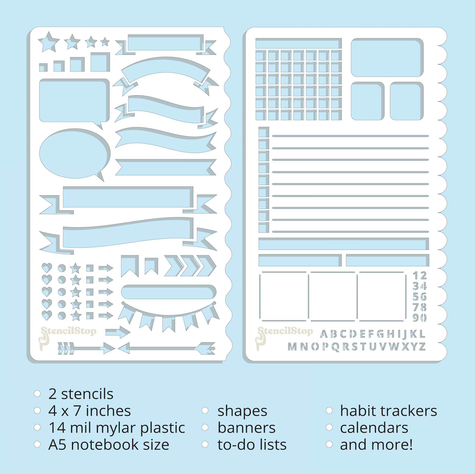 bullet journal stencil set with descriptors