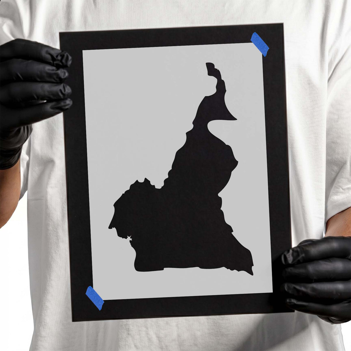 Cameroon stencil showing a bold solid geographic country silhouette