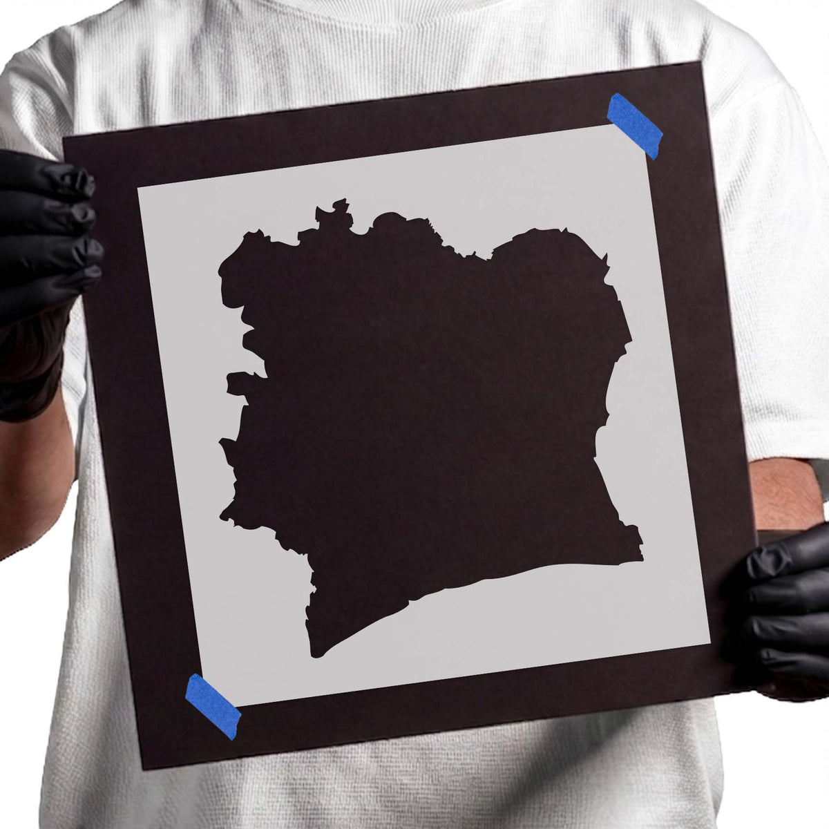 Ivory Coast stencil showing the distinctive solid country silhouette