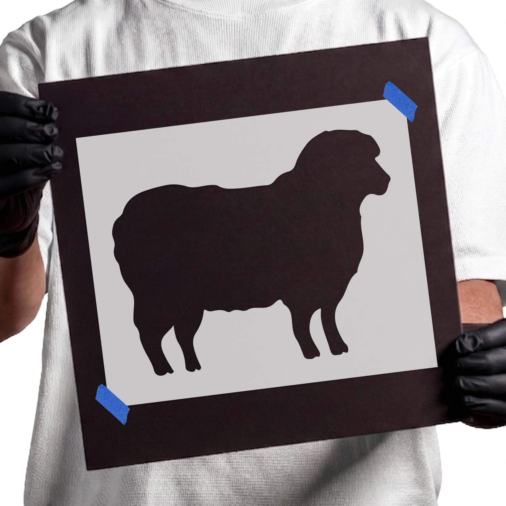 Sheep stencil with woolly body and standing side profile
