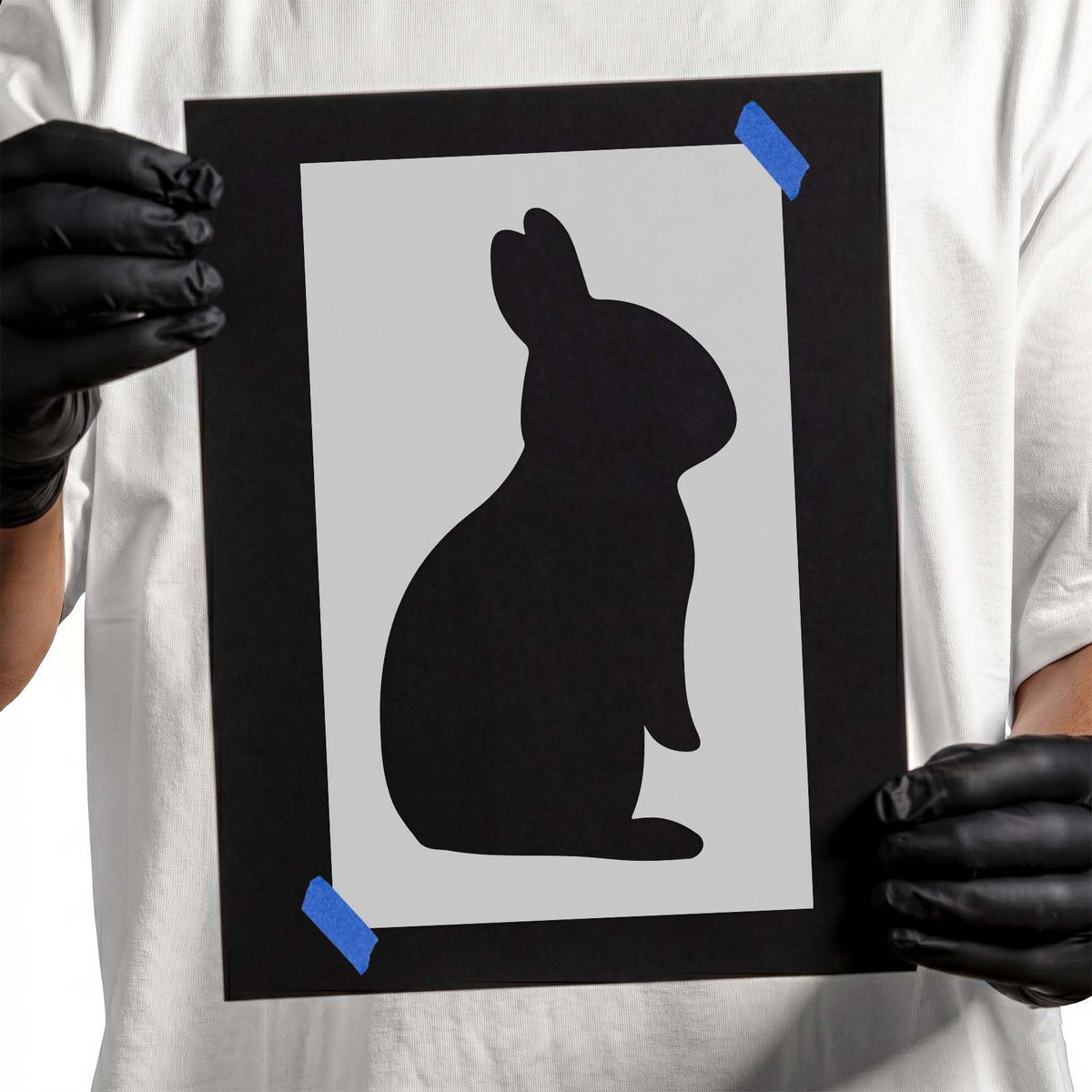 Standing Easter bunny stencil with upright side profile silhouette