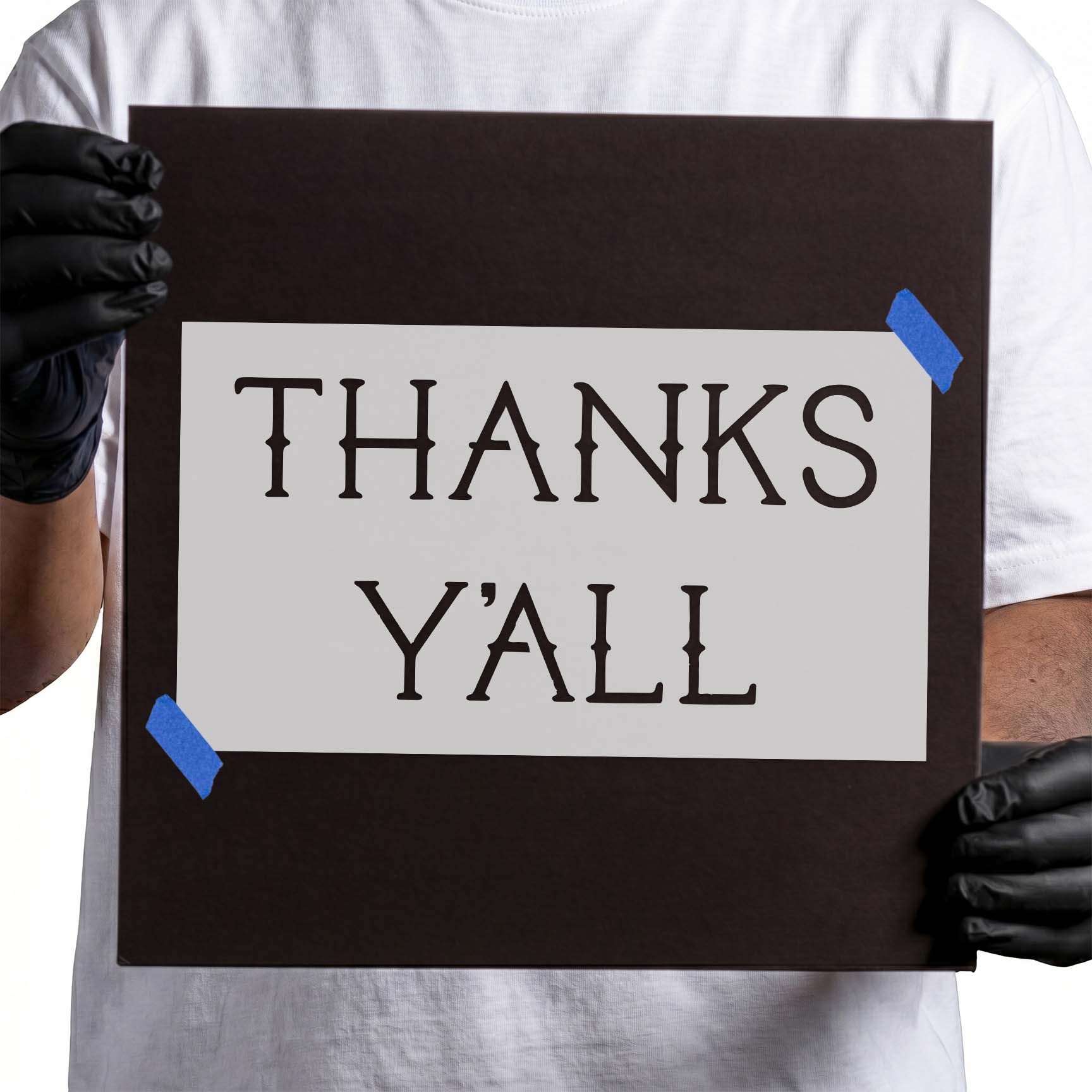 Thanks y'all stencil with tall uppercase lettering