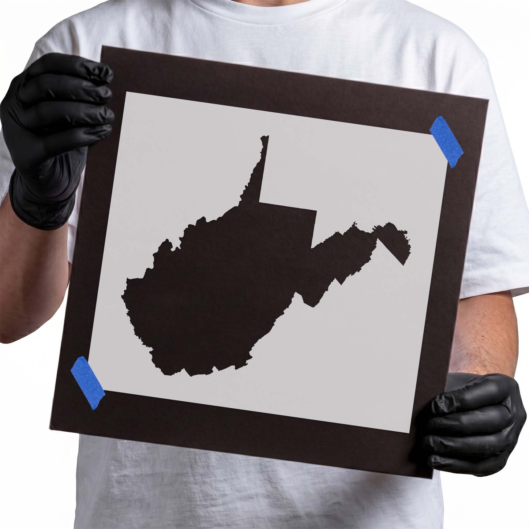 West Virginia state outline stencil with distinctive eastern panhandle