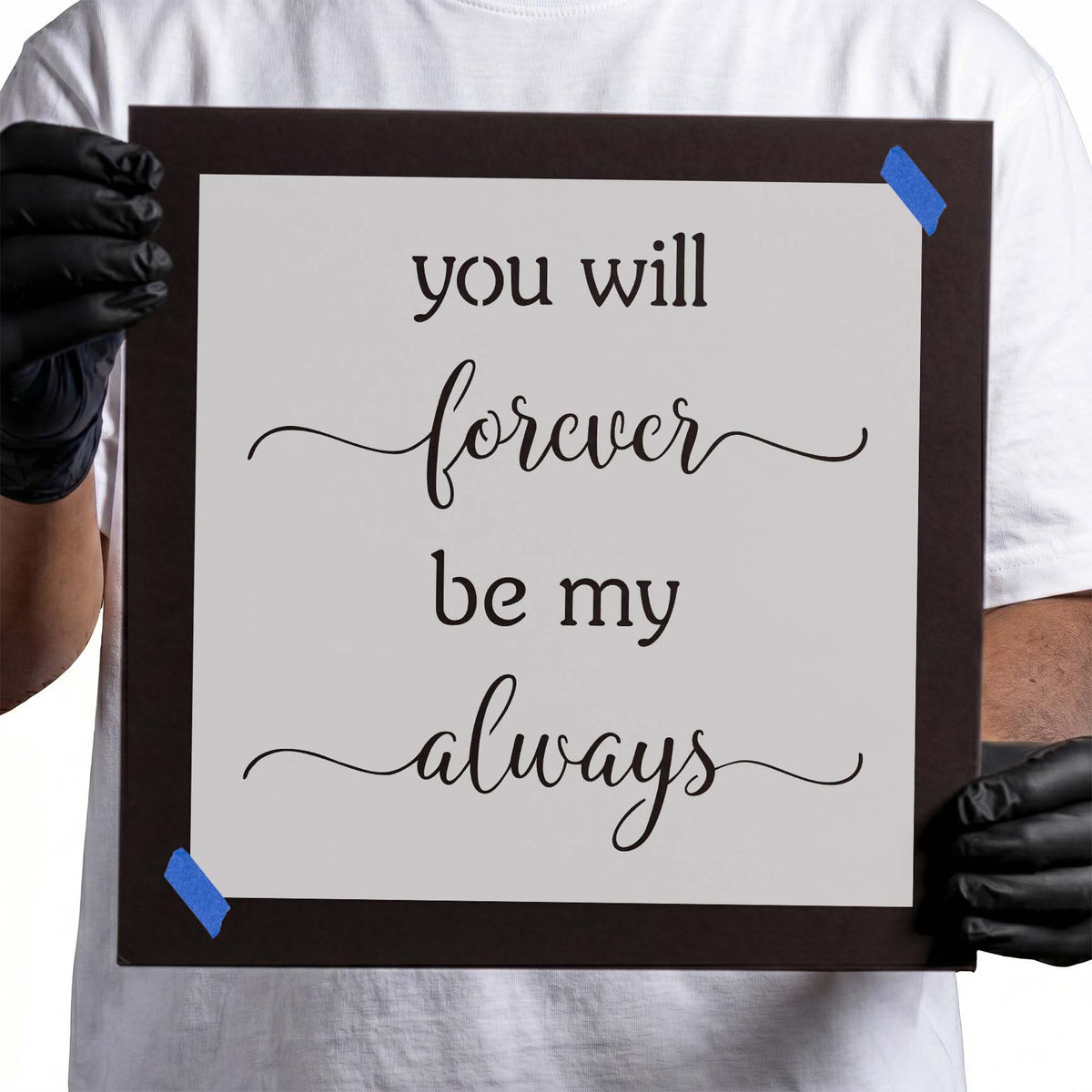 Romantic quote stencil with forever and always in flowing script