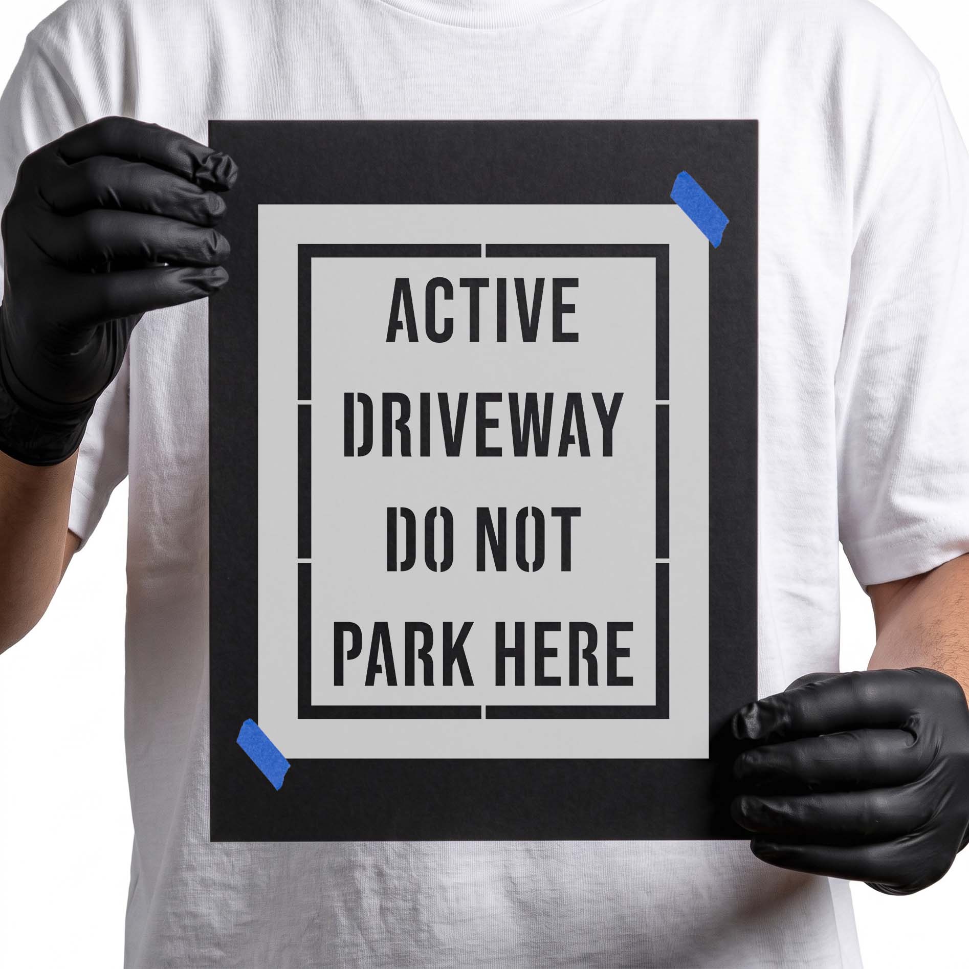 Active driveway do not park here warning stencil with border