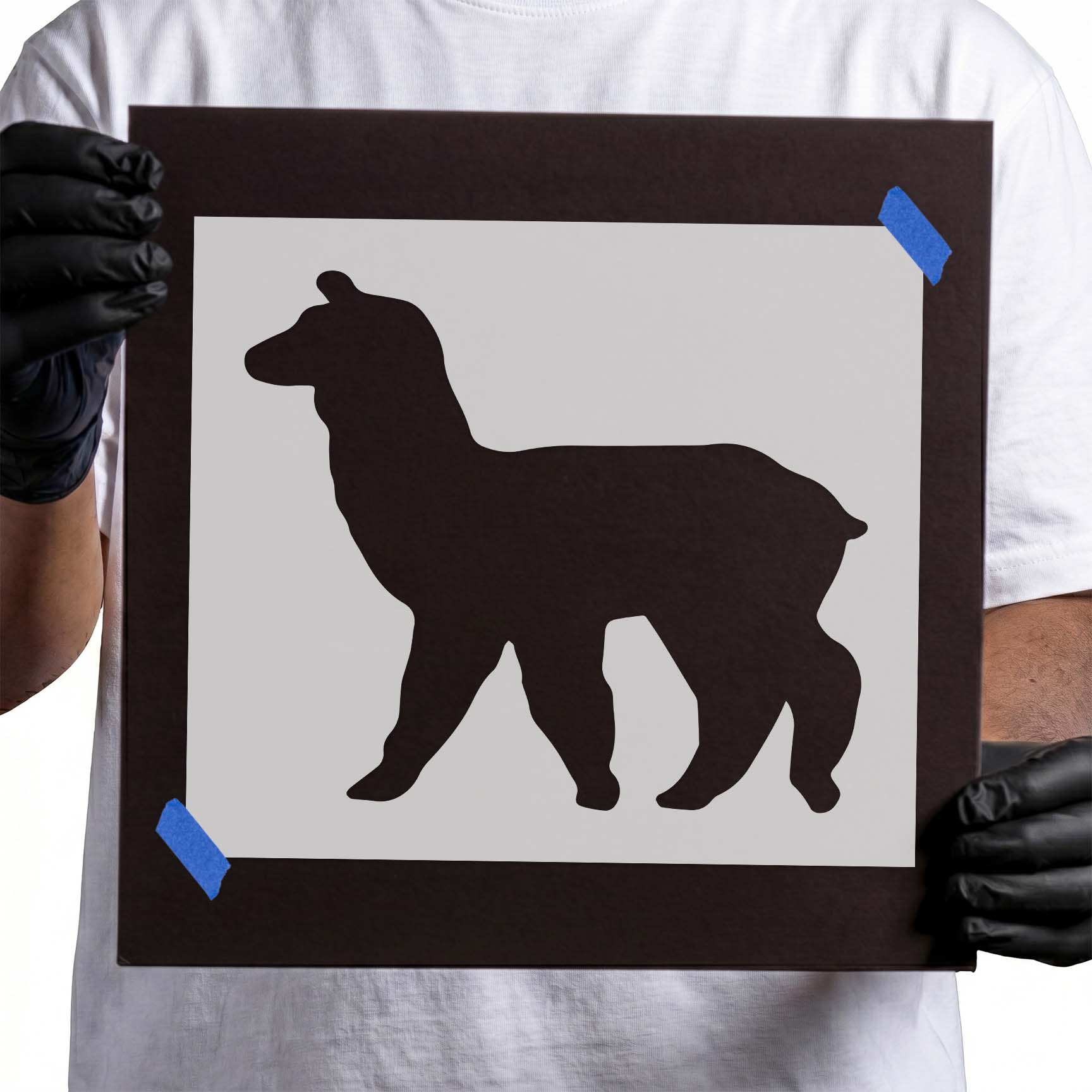 Walking alpaca silhouette stencil side profile