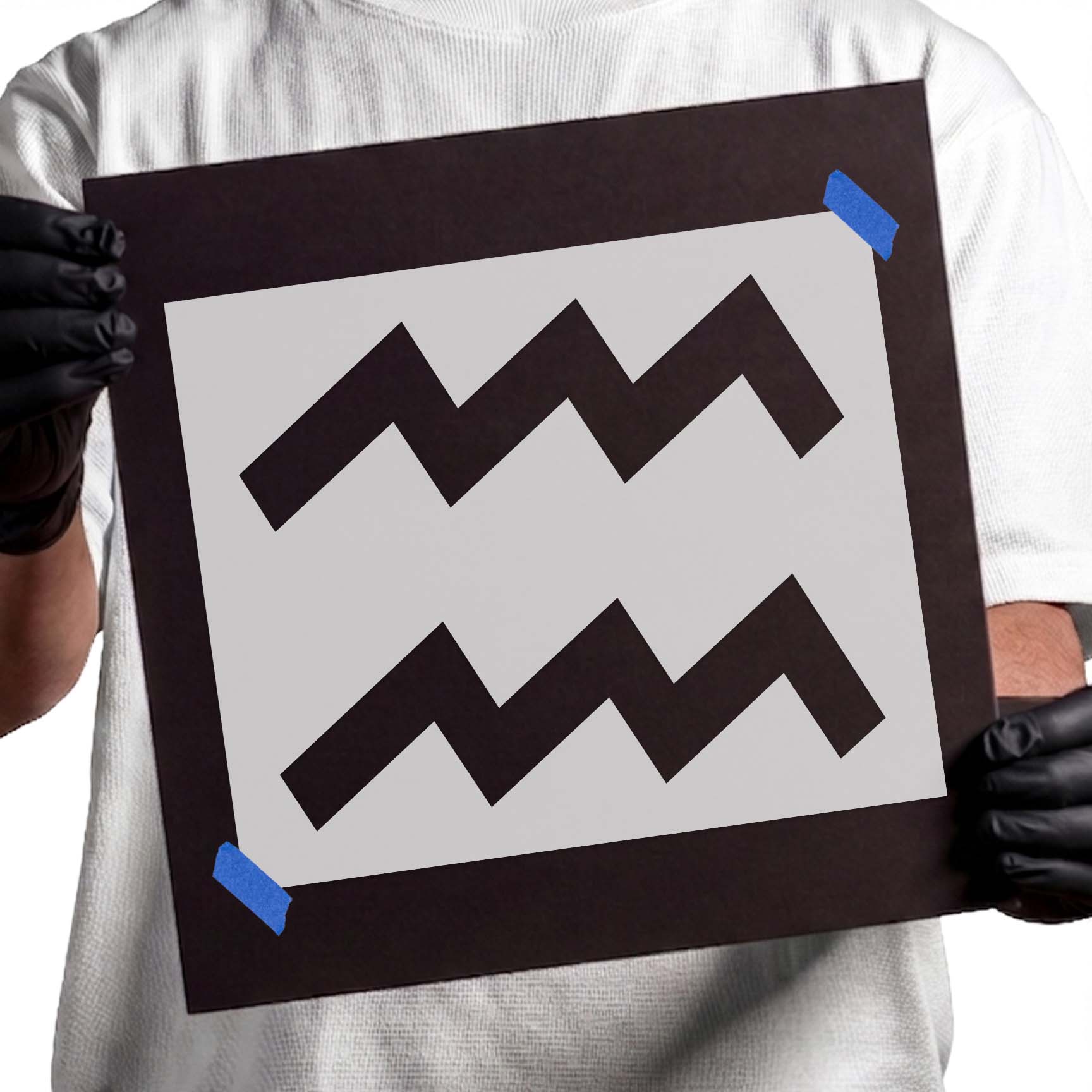 Aquarius zodiac stencil symbol with two bold geometric wave lines