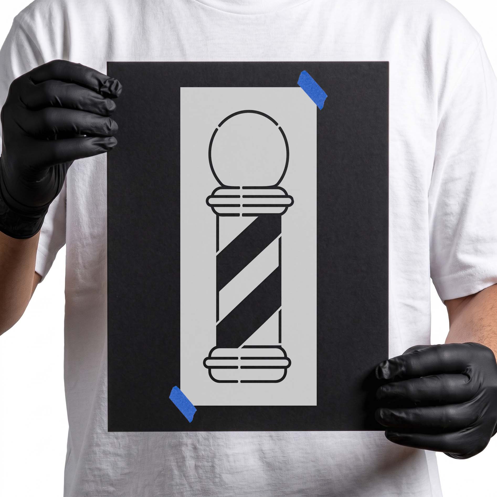 Classic barber pole stencil with diagonal stripes and rounded ends
