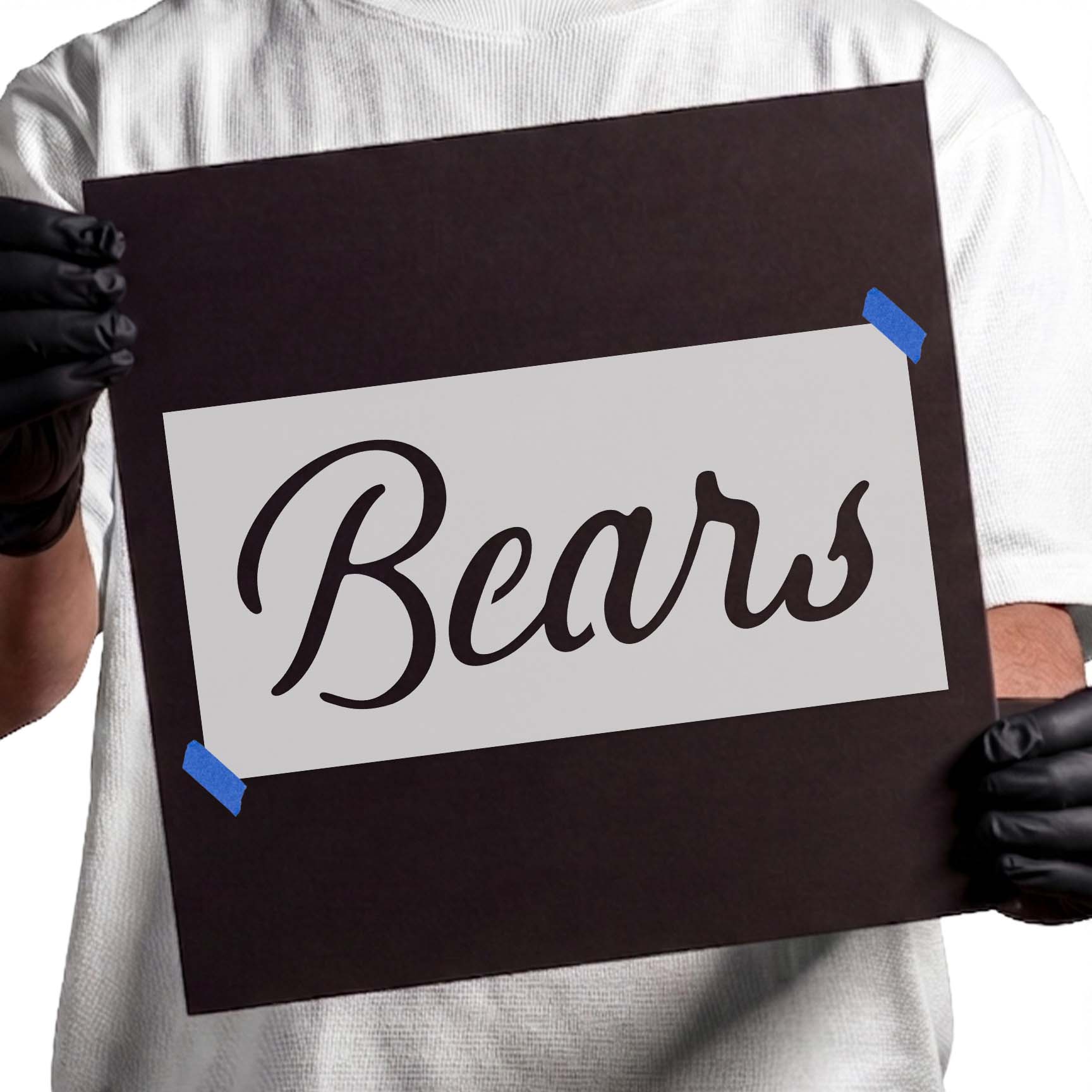 Bears stencil with flowing cursive script lettering