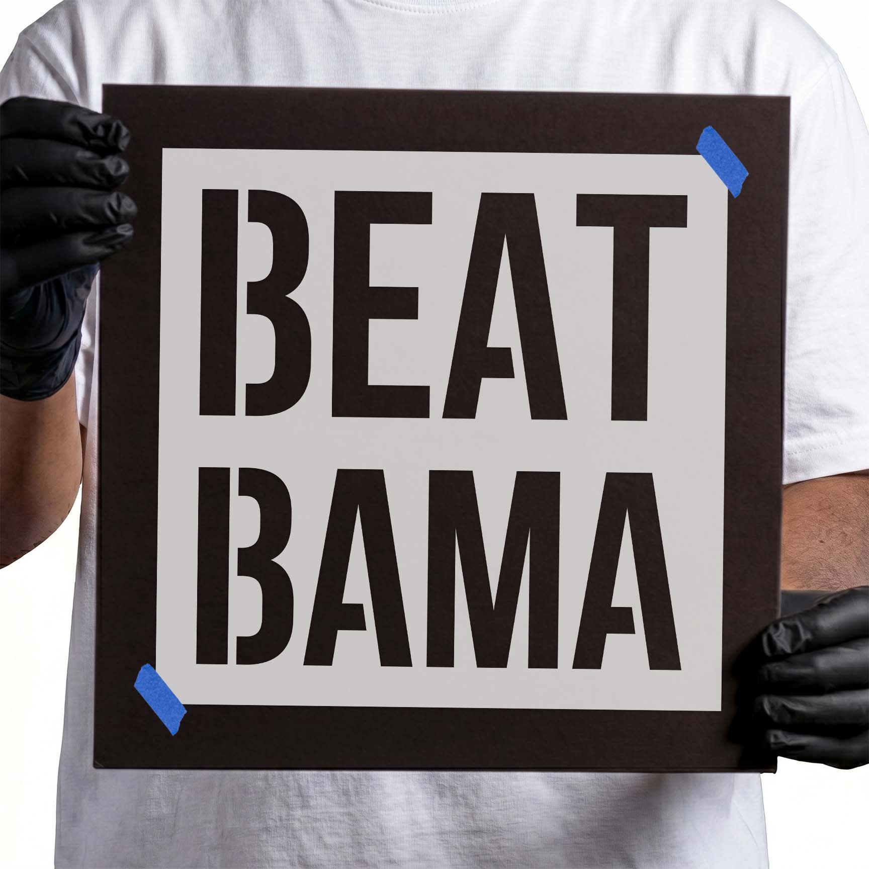 Beat Bama stencil featuring bold stacked block letters