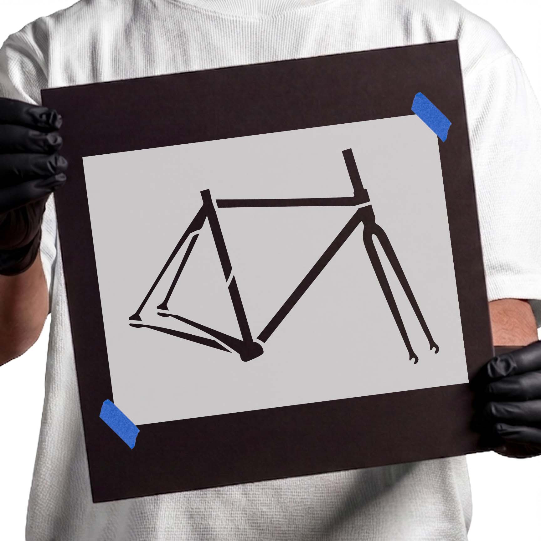 Bicycle frame stencil with angular frame tubes and front fork