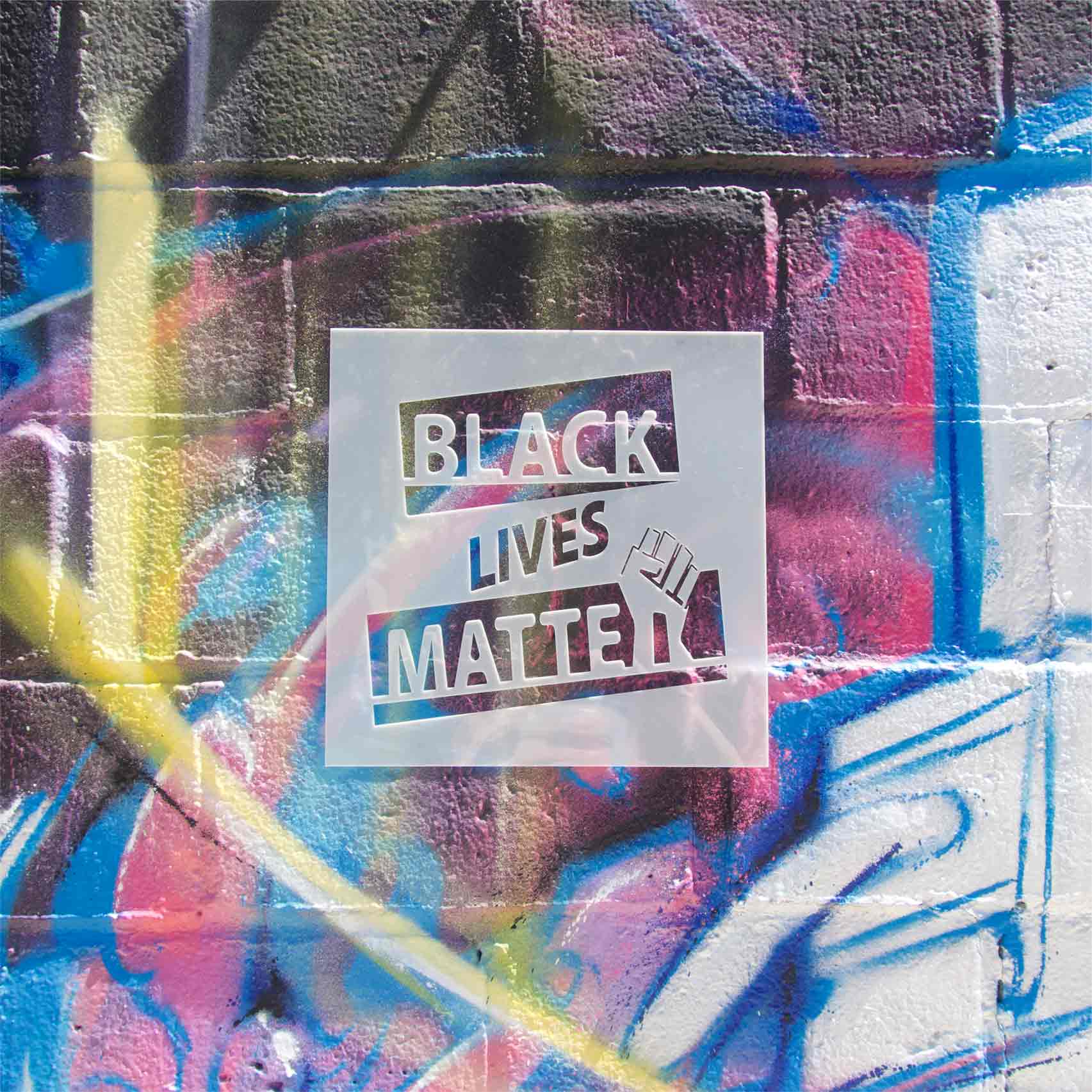 Black Lives Matter BLM Fist Stencil on Wall