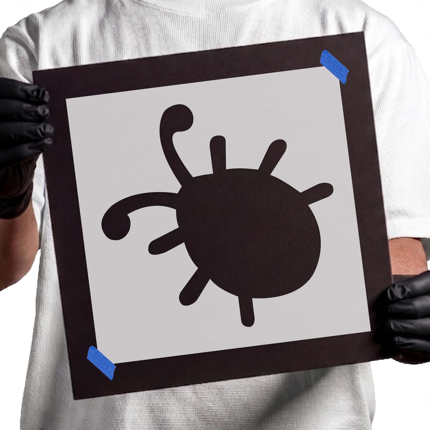 Bug stencil with rounded body, uneven legs and curved antennae