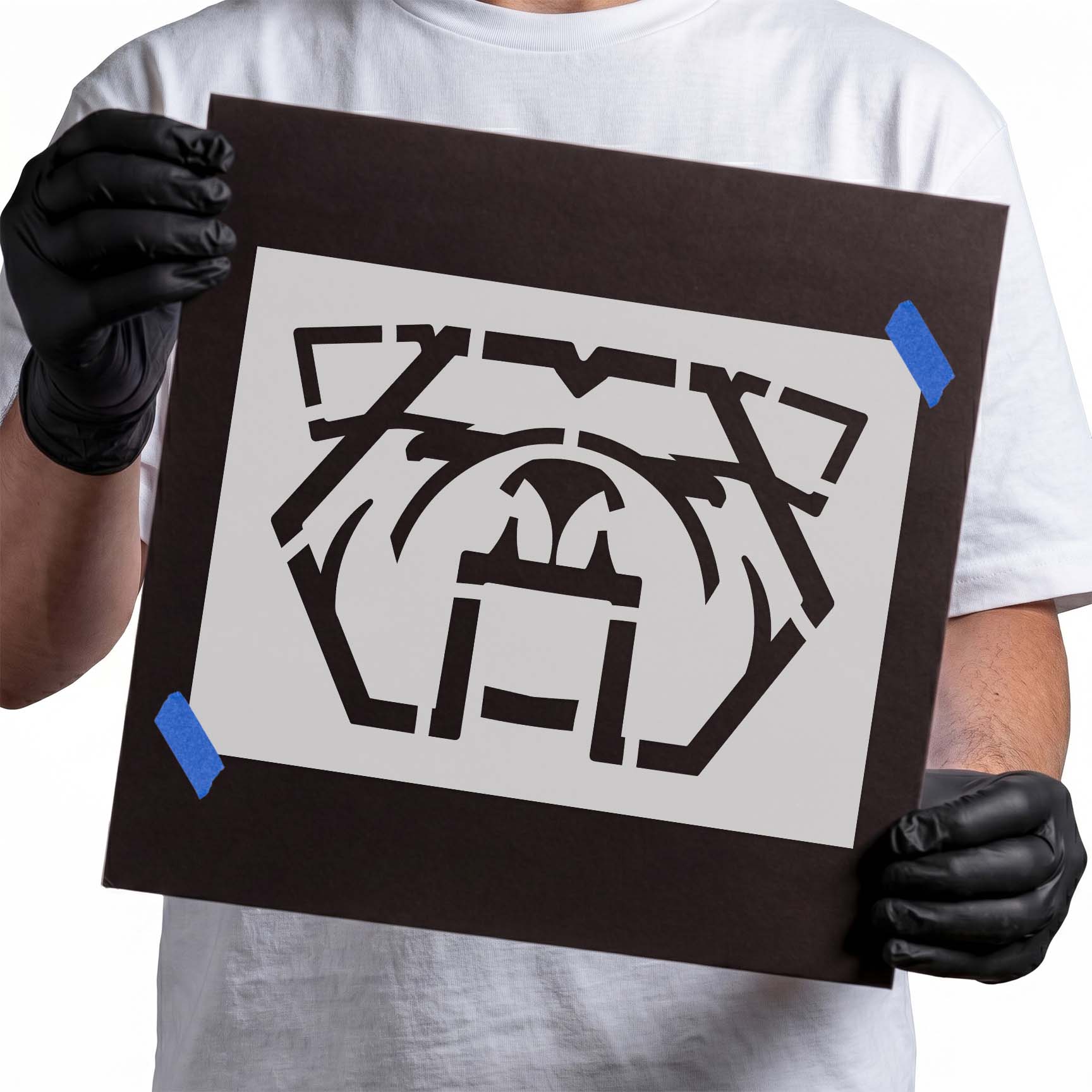 Bold bulldog mascot stencil with angular geometric face design