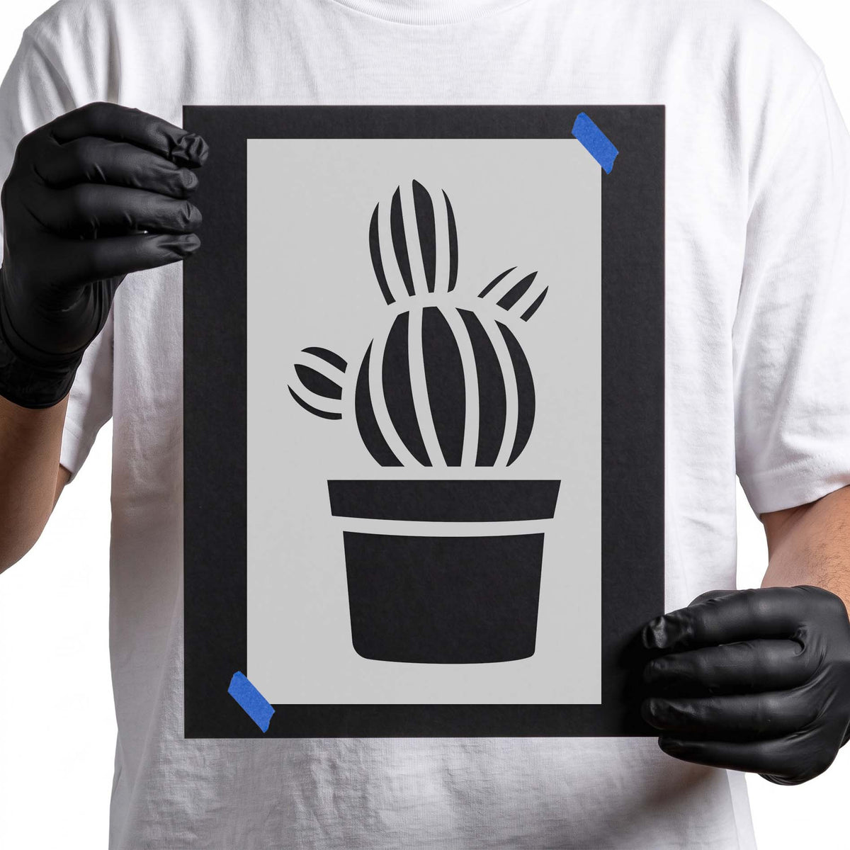 Cactus stencil with rounded striped plant in a simple pot