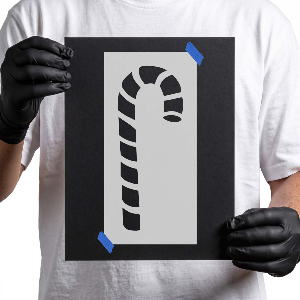 Striped candy cane stencil with classic curved hook shape